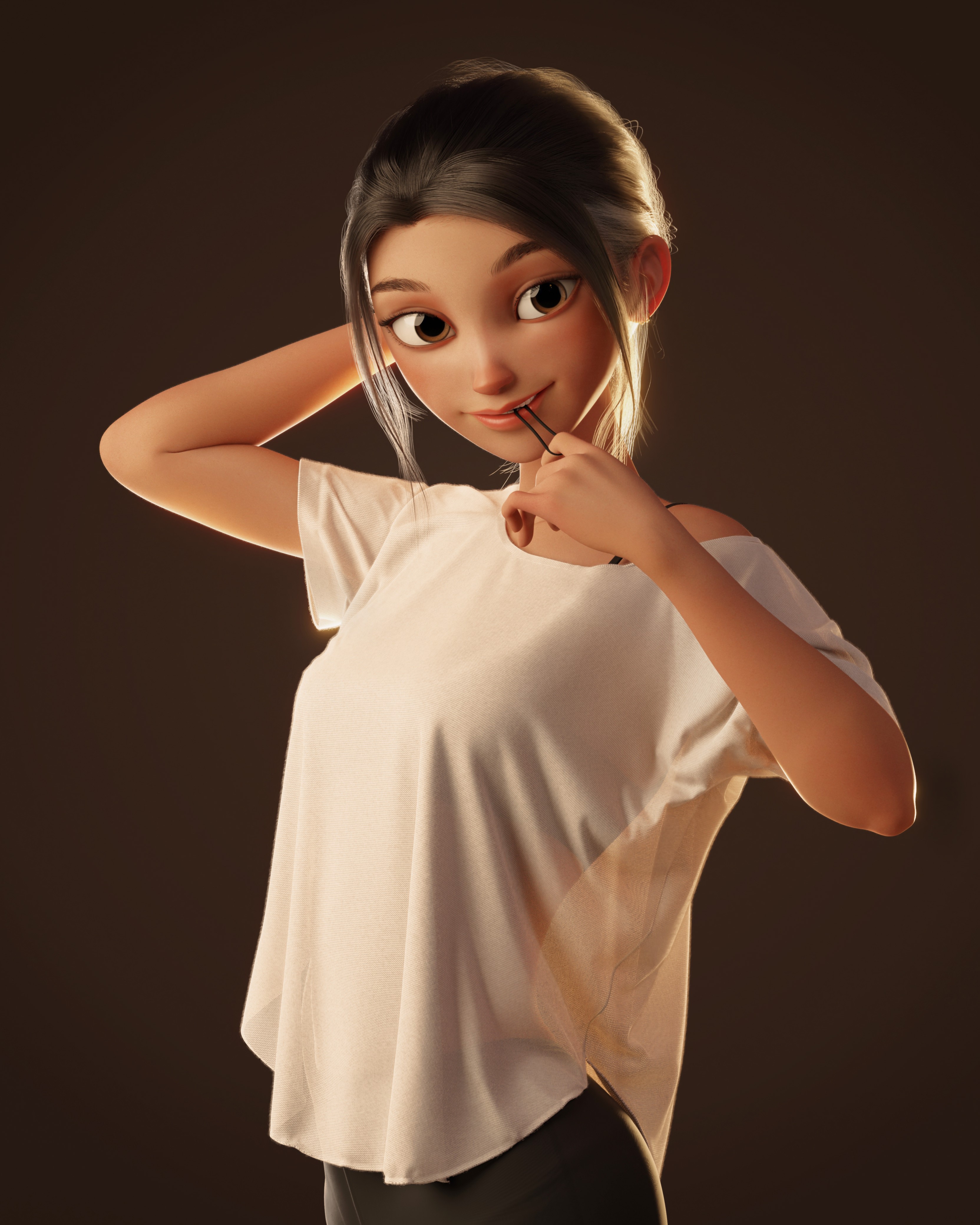 3D render of a woman in a white shirt HD Phone Wallpaper