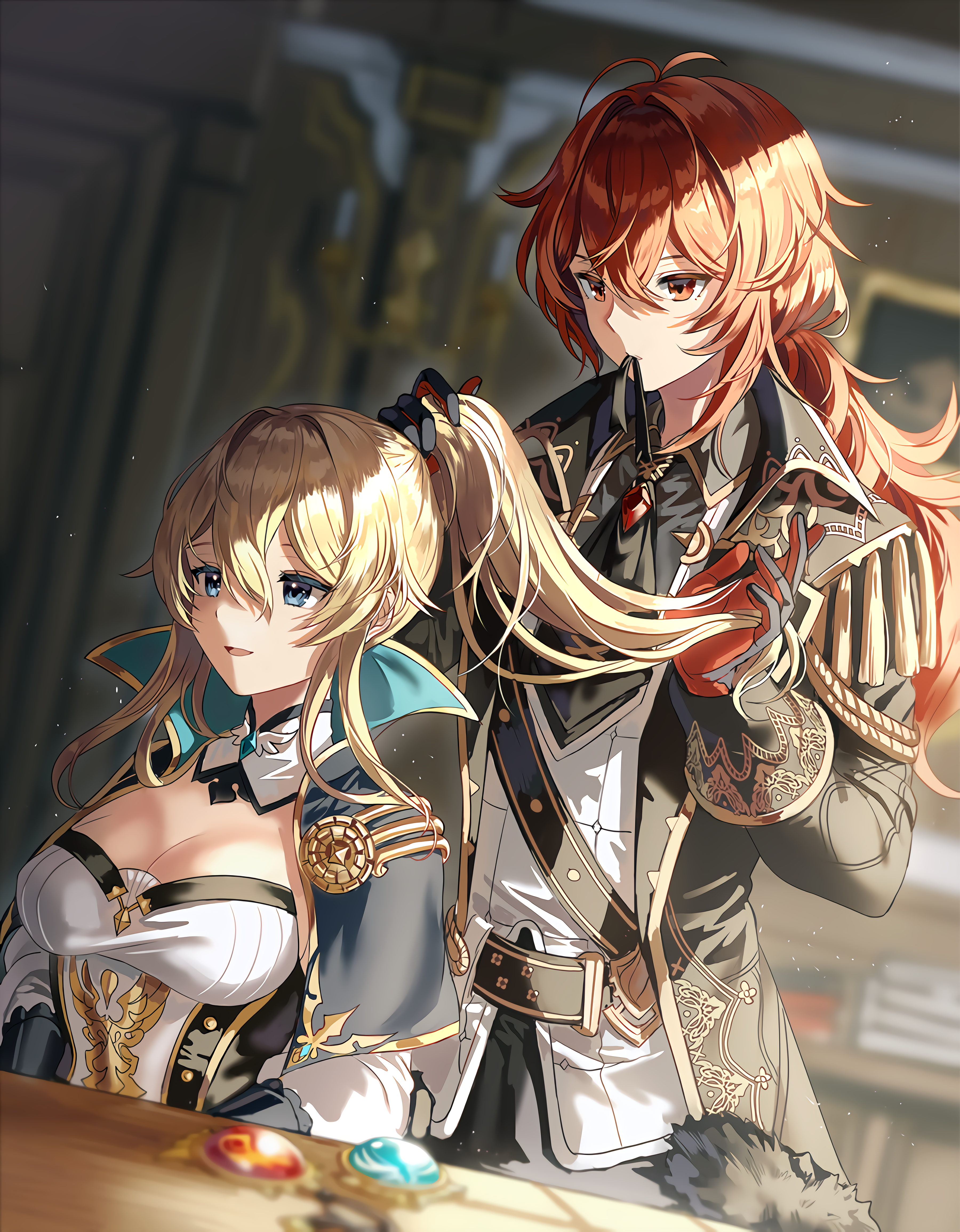 Diluc and Jean from Genshin Impact HD Phone Wallpaper