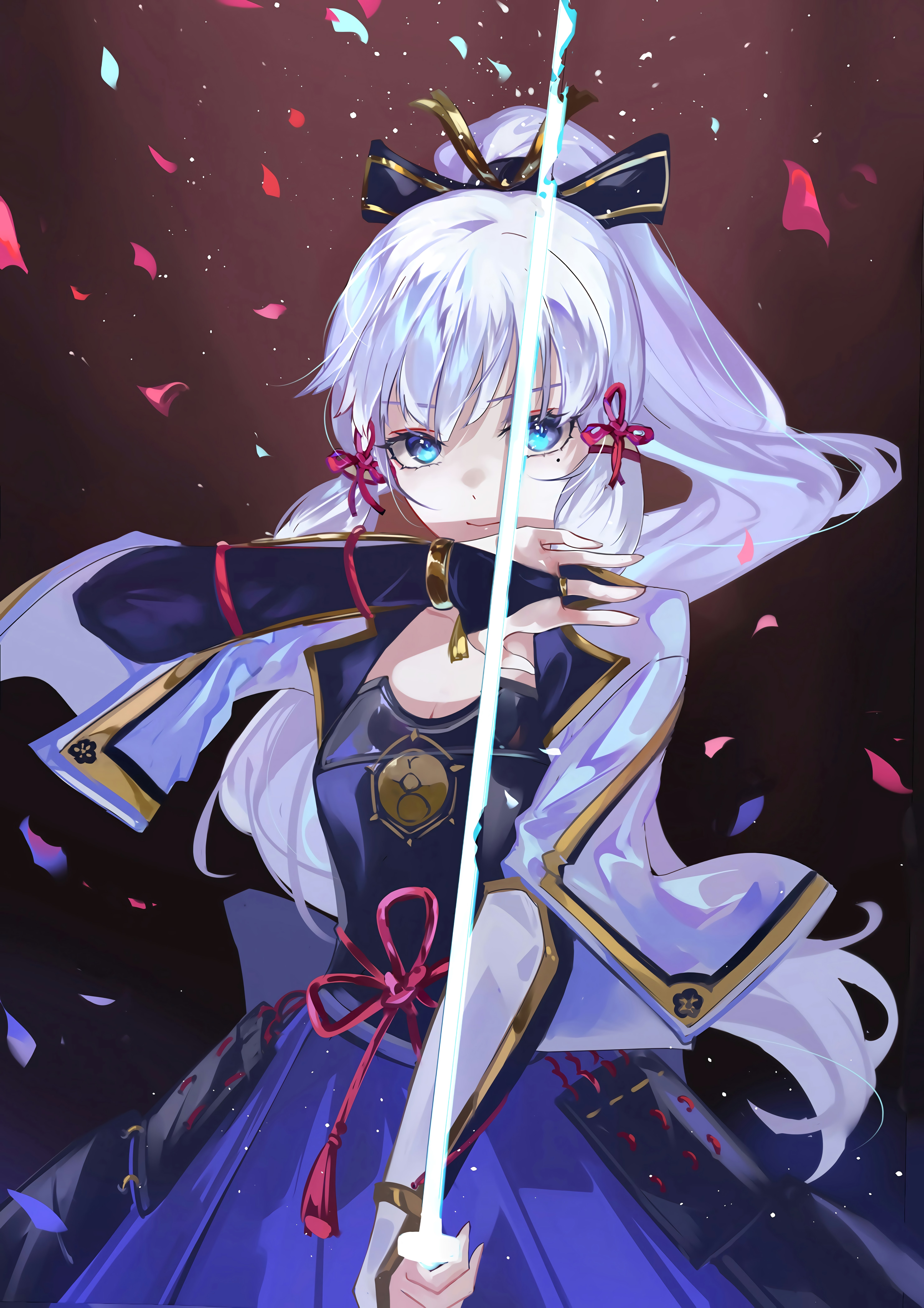 Kamisato Ayaka from Genshin Impact with sword HD Phone Wallpaper