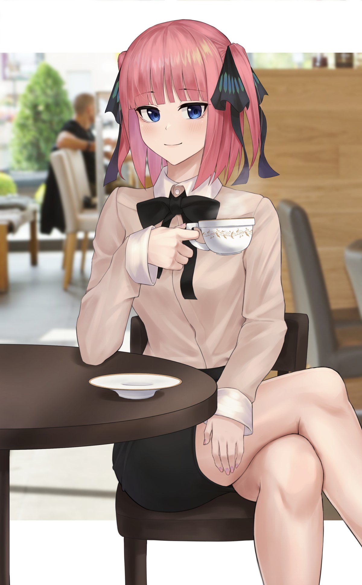 Nakano Nino from 5-toubun no Hanayome drinking tea HD Phone Wallpaper