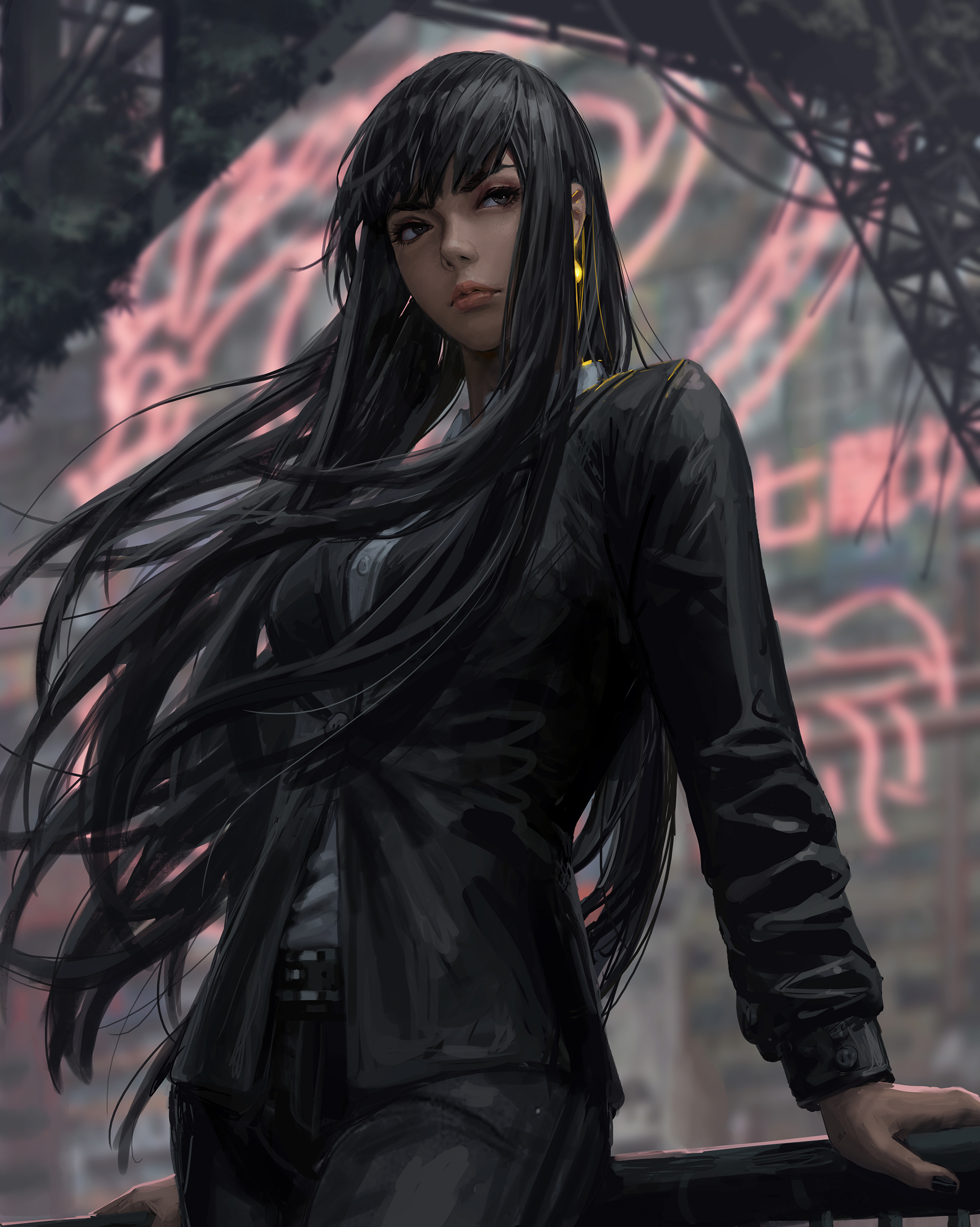 GUWEIZ Digital Art of Brunette Woman HD Phone Wallpaper