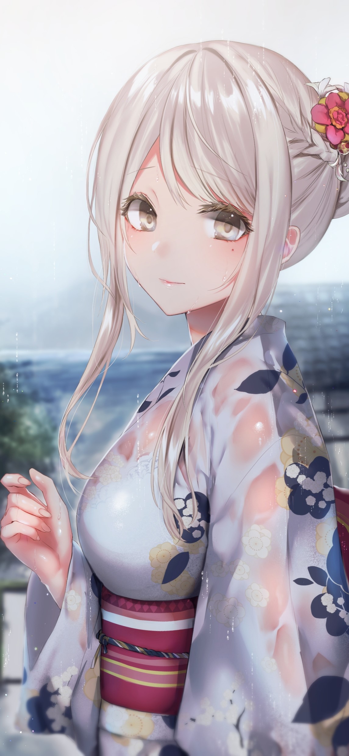Sakiryo Kanna in wet Japanese clothes HD Phone Wallpaper