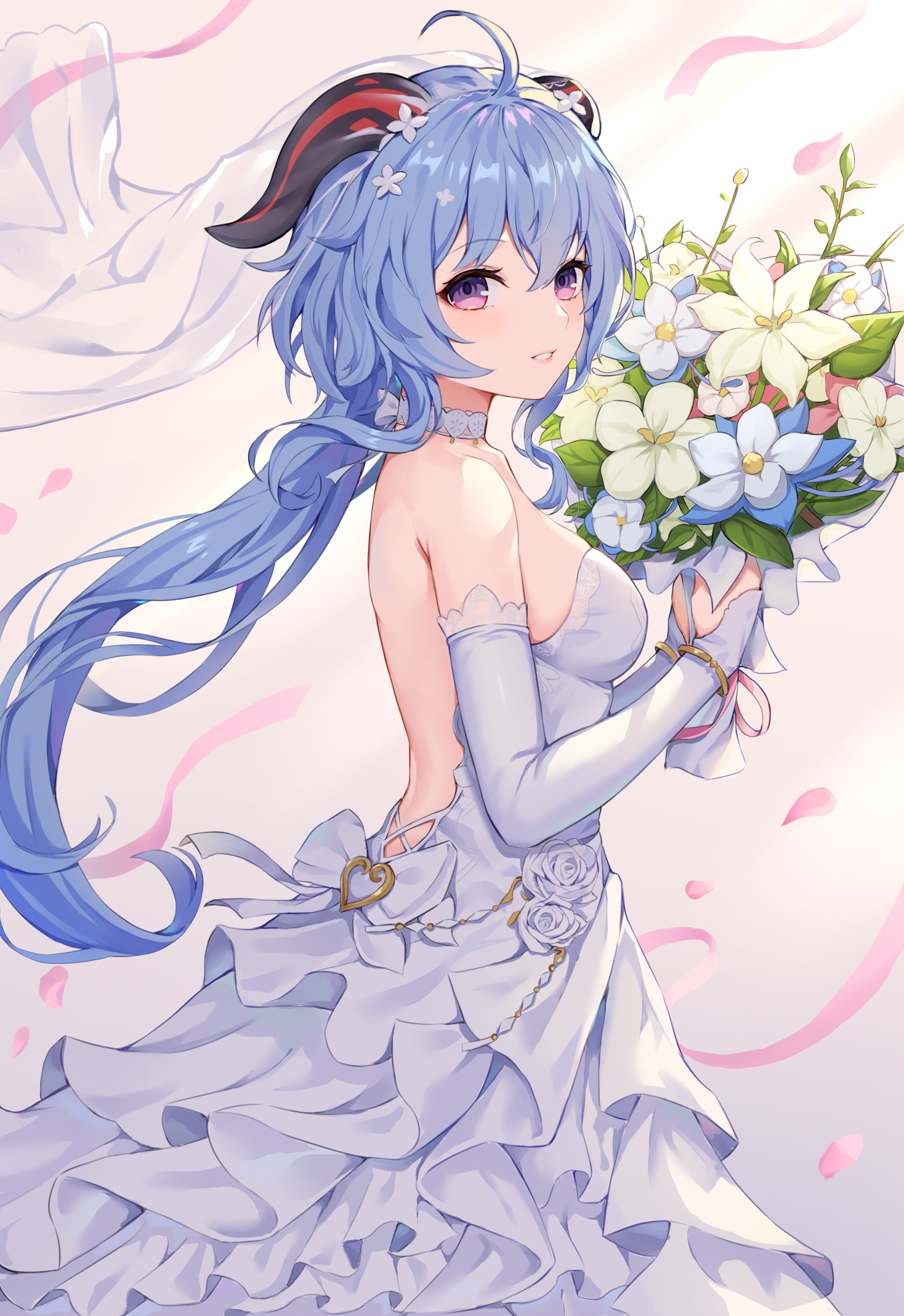 Ganyu from Genshin Impact in a wedding dress HD Phone Wallpaper