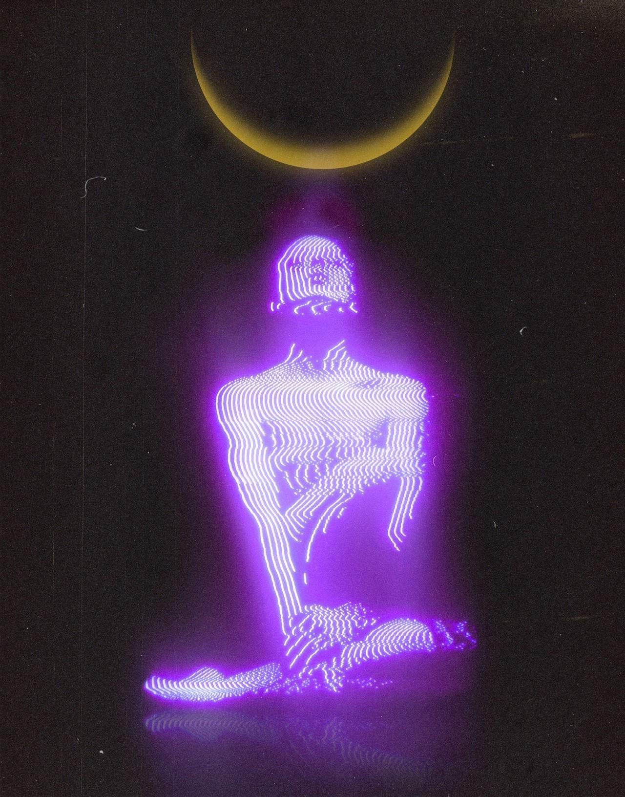 Man meditating under crescent moon HD Phone Wallpaper