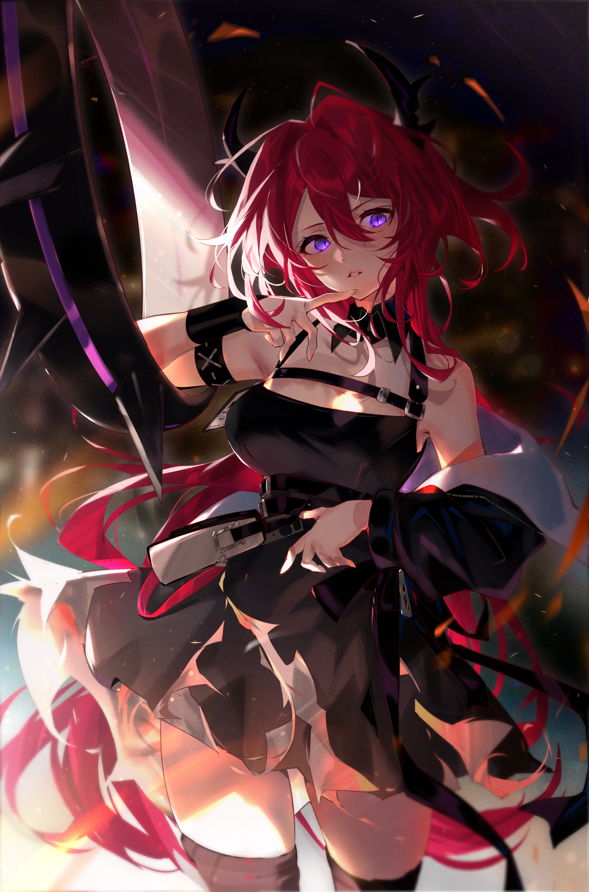 Surtr from Arknights with red hair and horns HD Phone Wallpaper