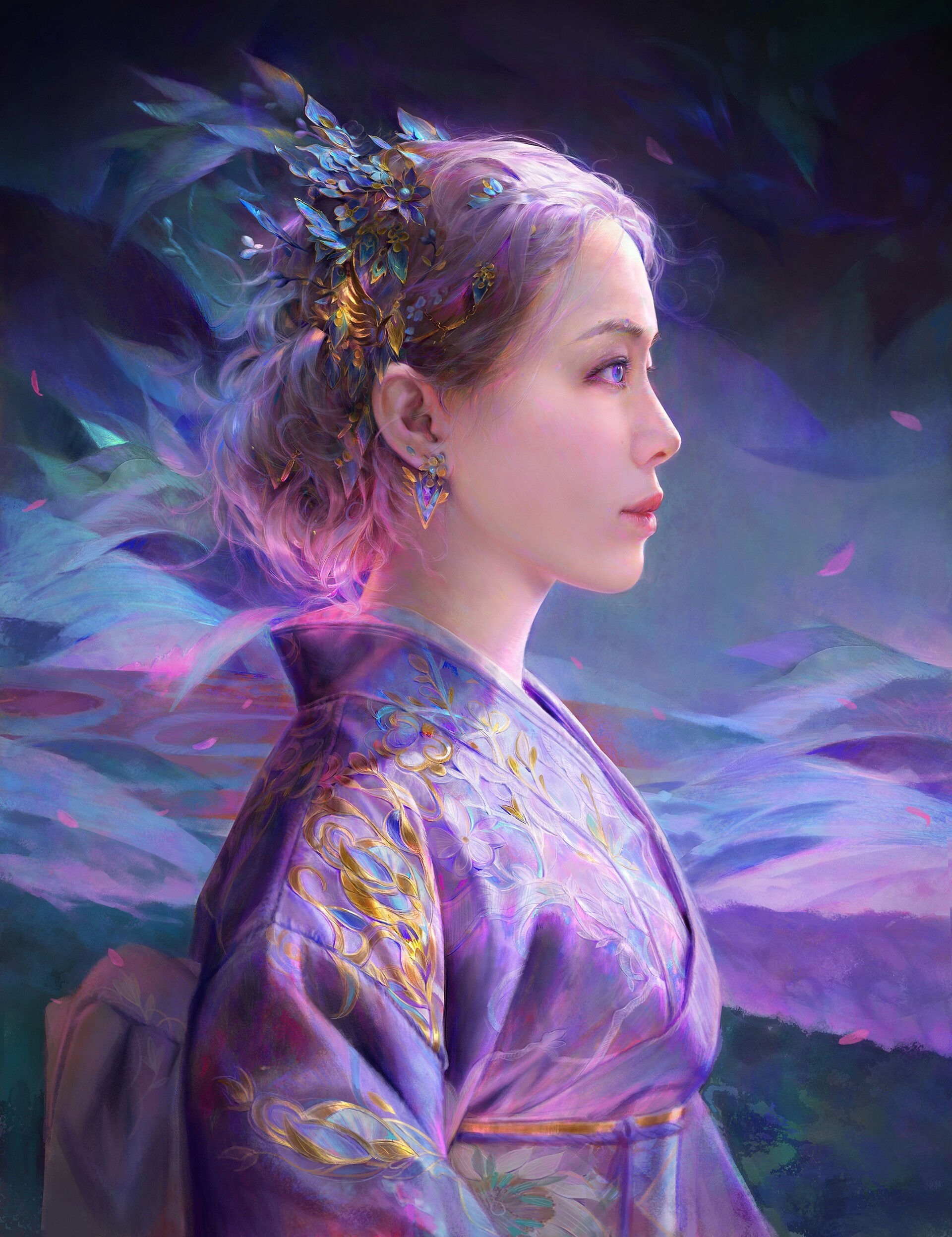 Fantasy art of a woman in a kimono HD Phone Wallpaper