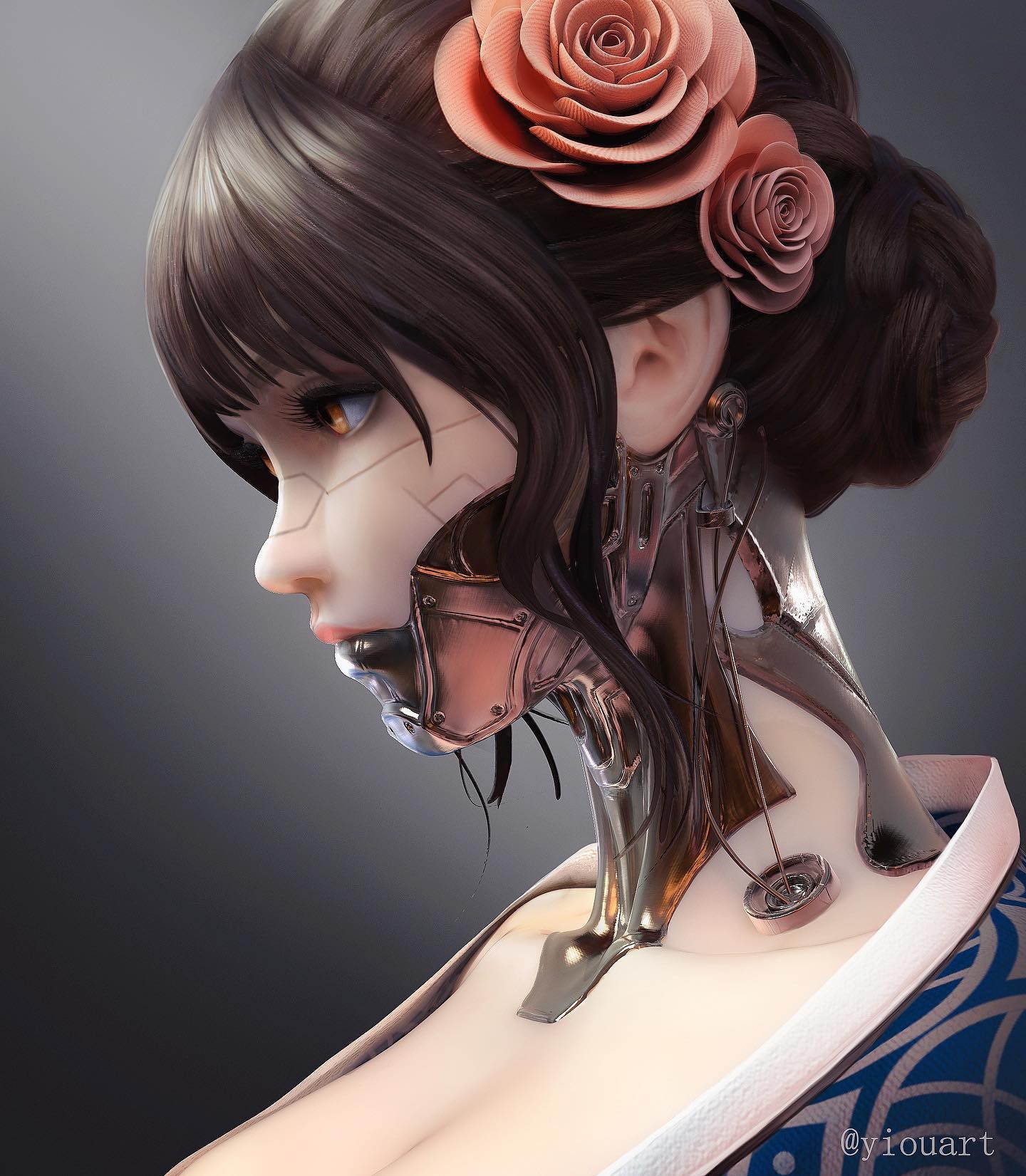 Cyberpunk Geisha Artwork by Yi Ou HD Phone Wallpaper
