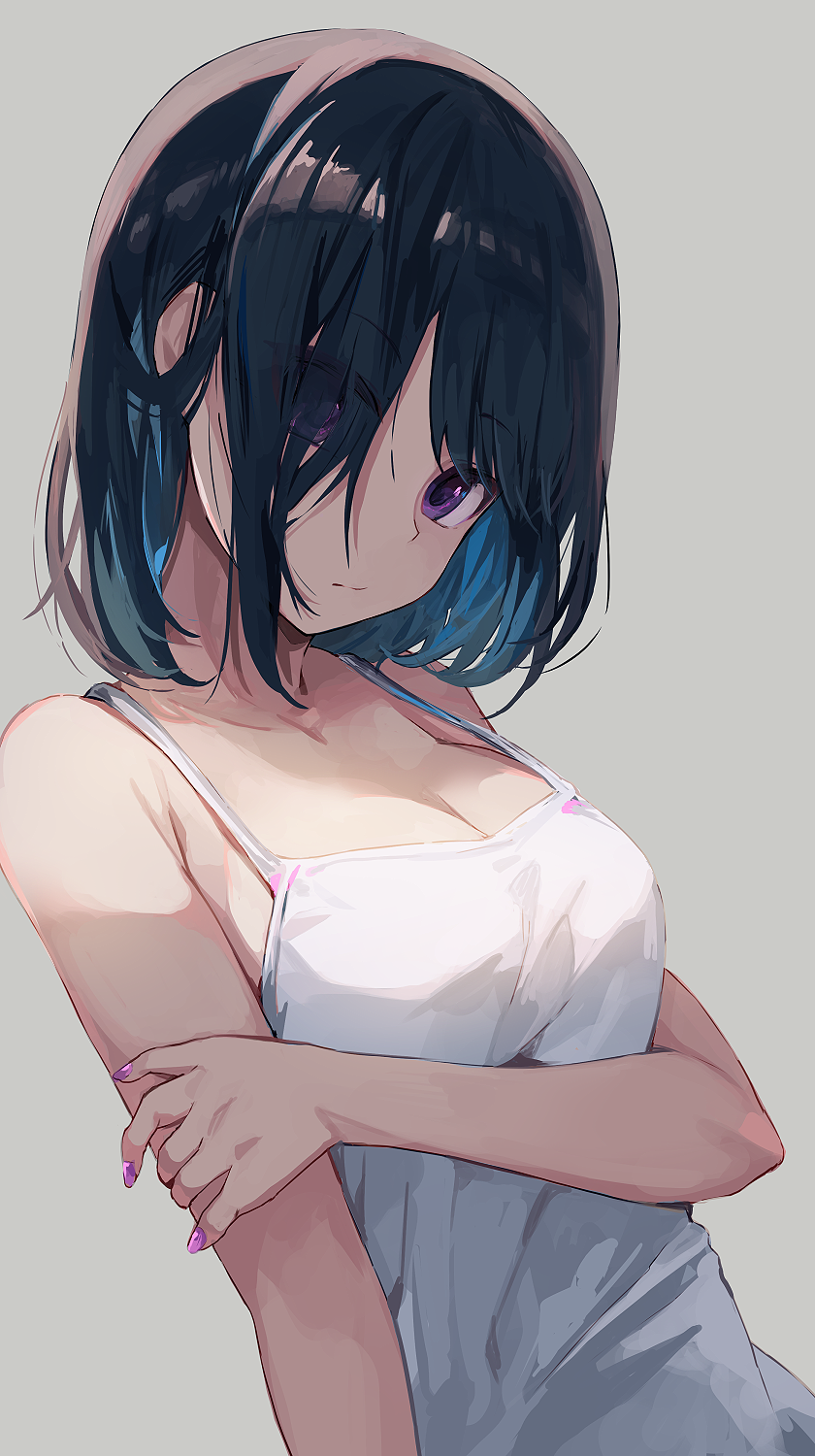 Anime Girl with Purple Eyes and Dark Hair by Hiroki HD Phone Wallpaper