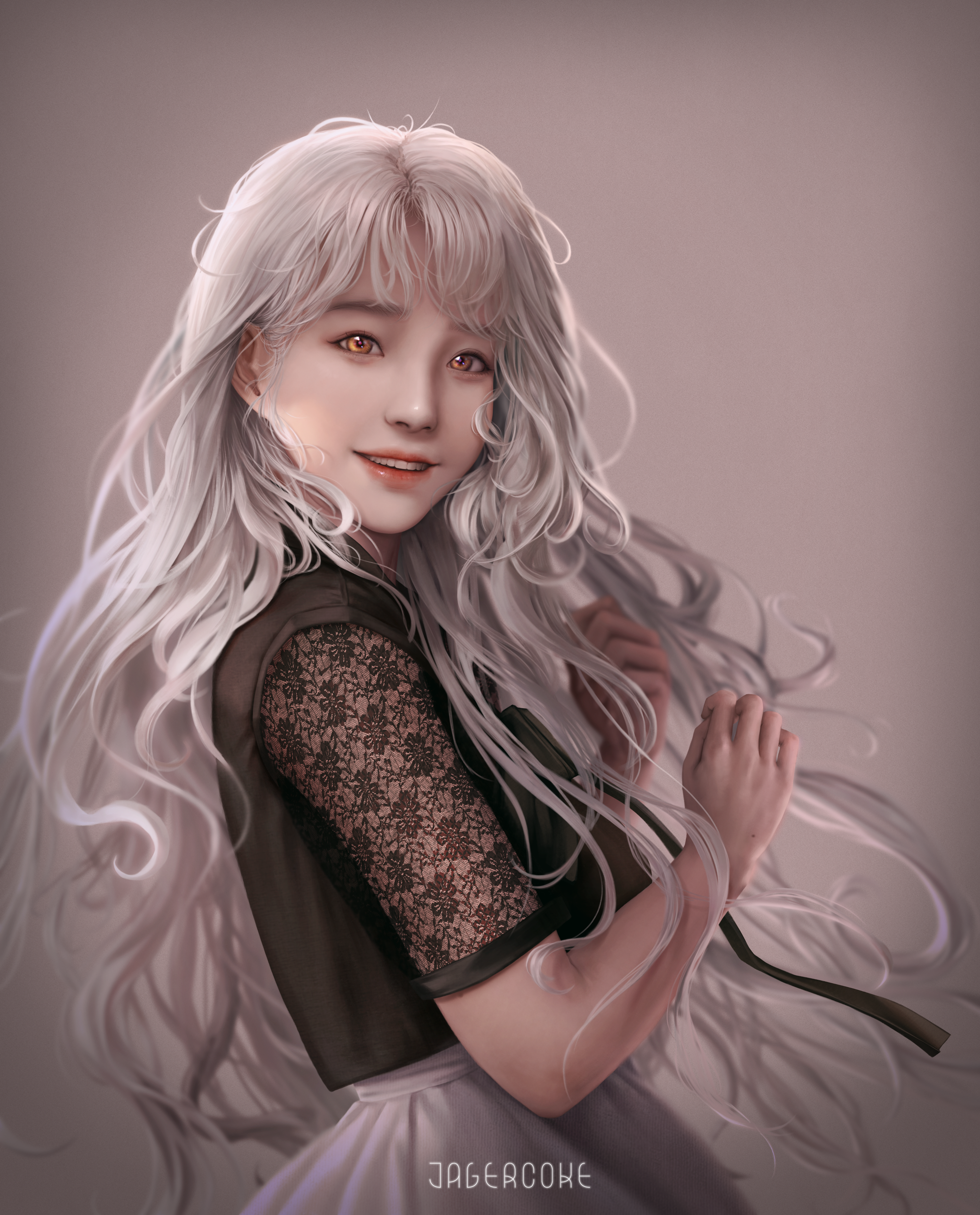 Fantasy girl with long white hair by Jagercoke HD Phone Wallpaper