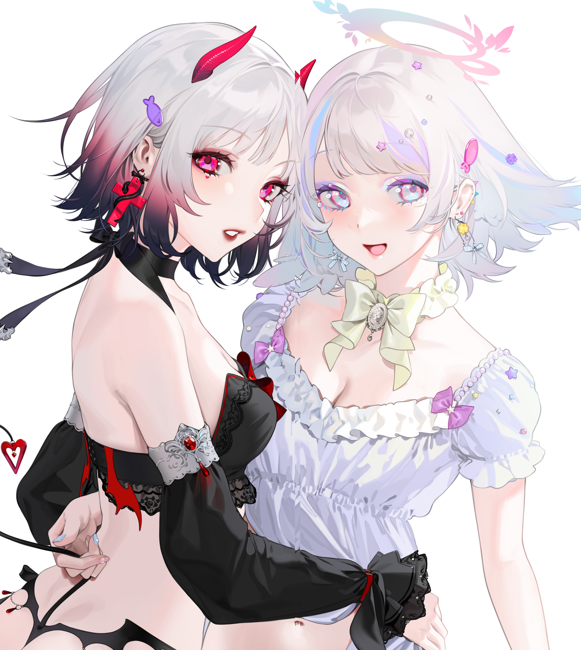 Anime girls with horns and angel wings HD Phone Wallpaper