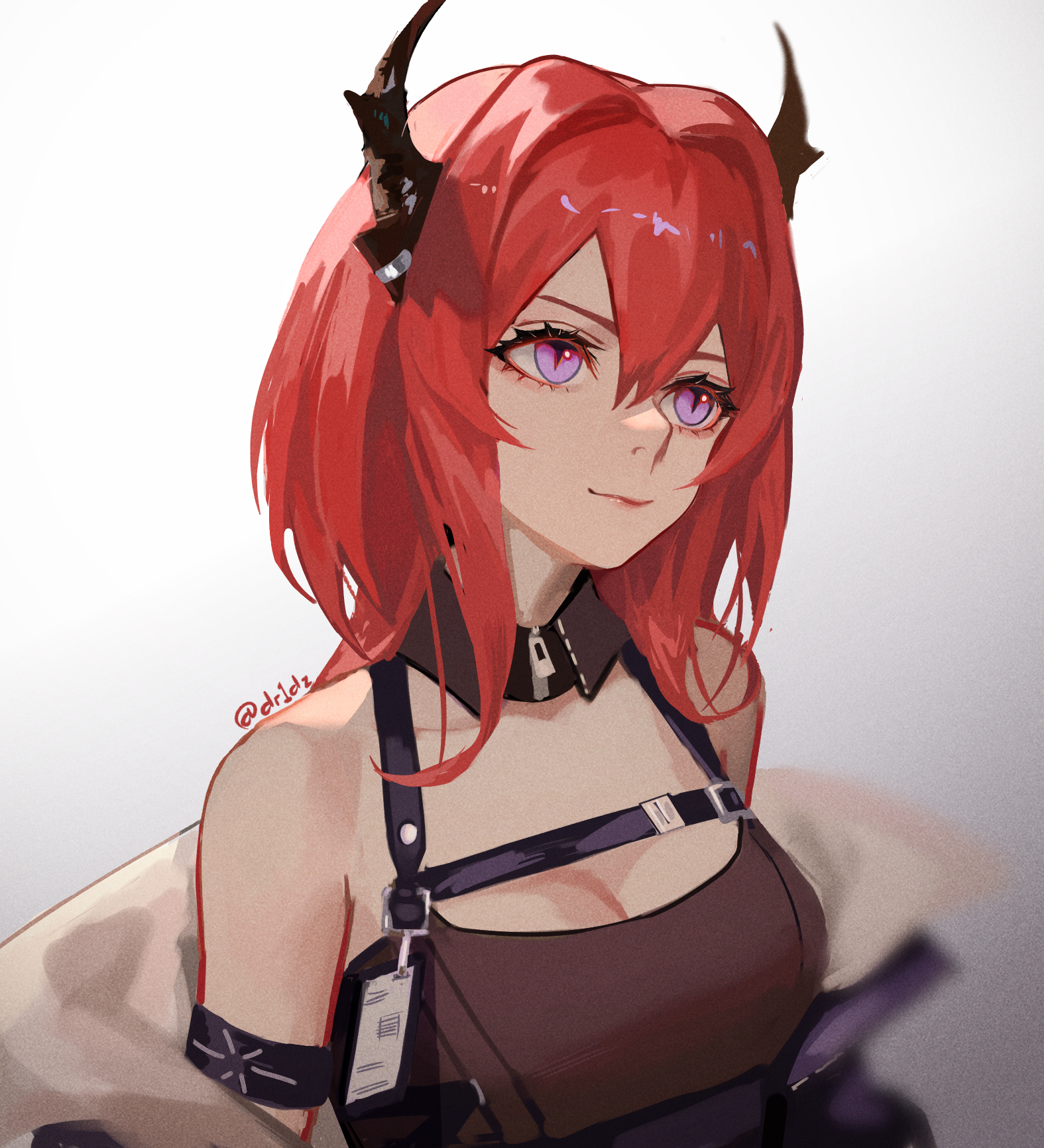 Surtr from Arknights with red hair and purple eyes HD Phone Wallpaper