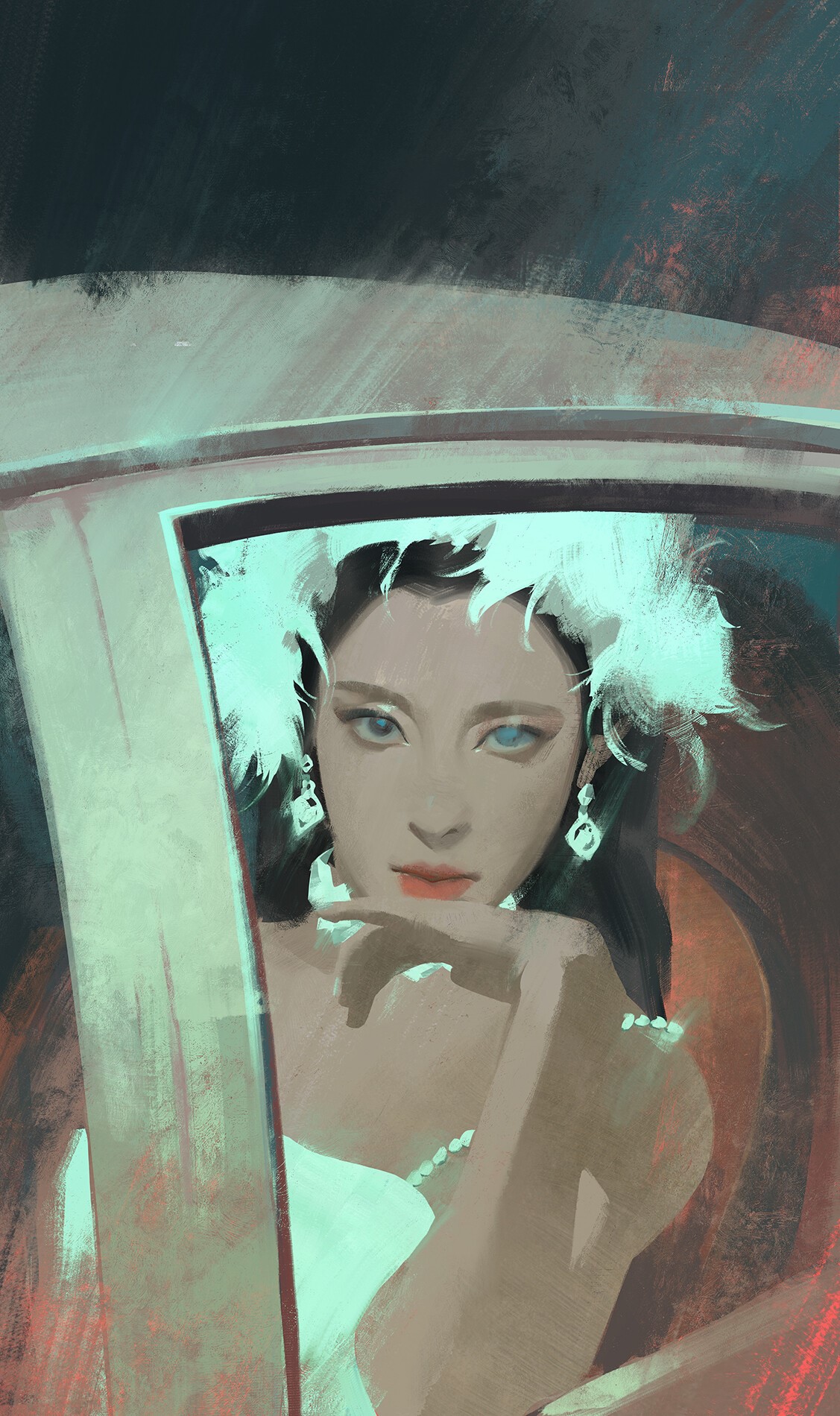 Airi in a car, retro style digital painting HD Phone Wallpaper