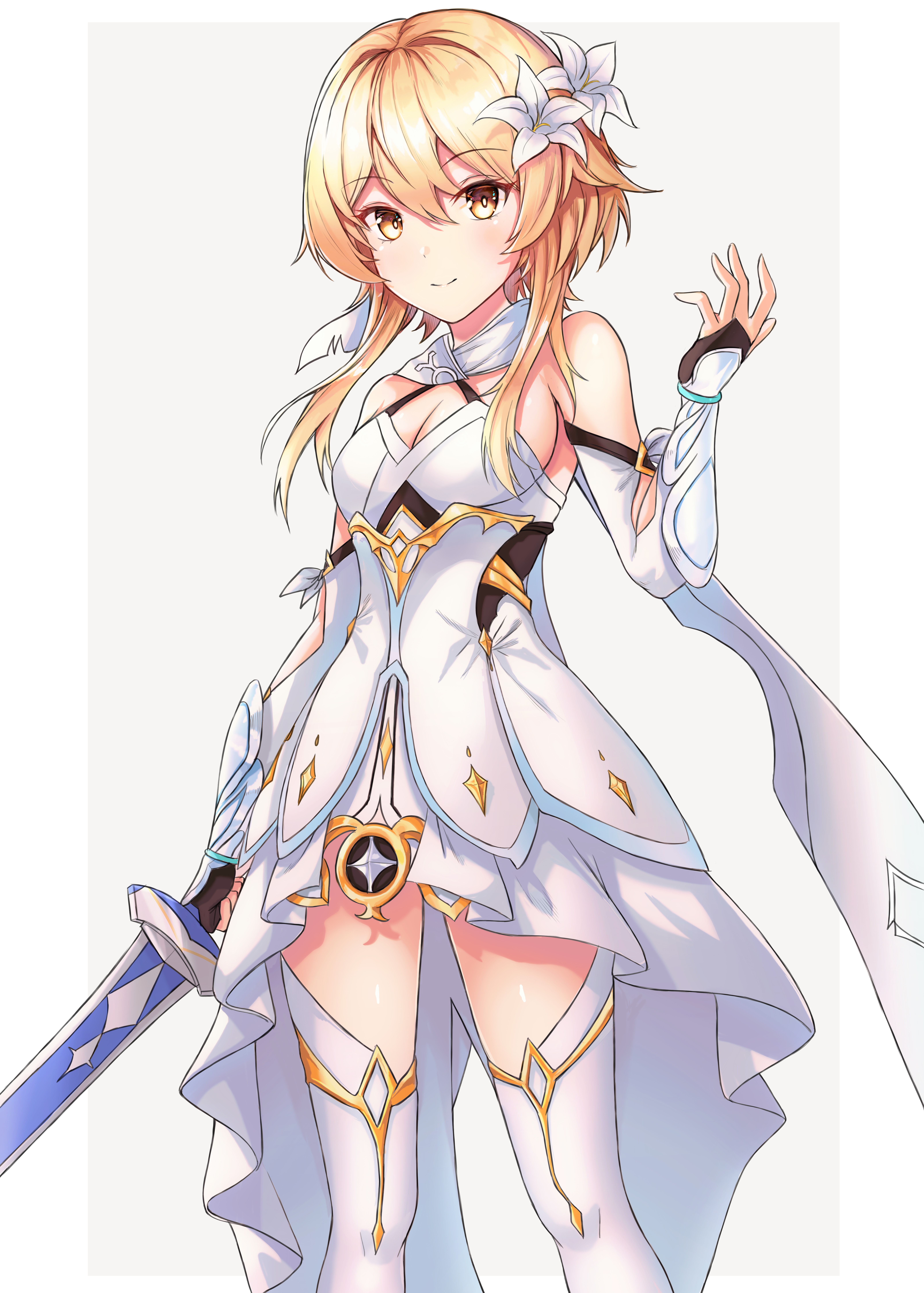 Lumine from Genshin Impact with a sword HD Phone Wallpaper
