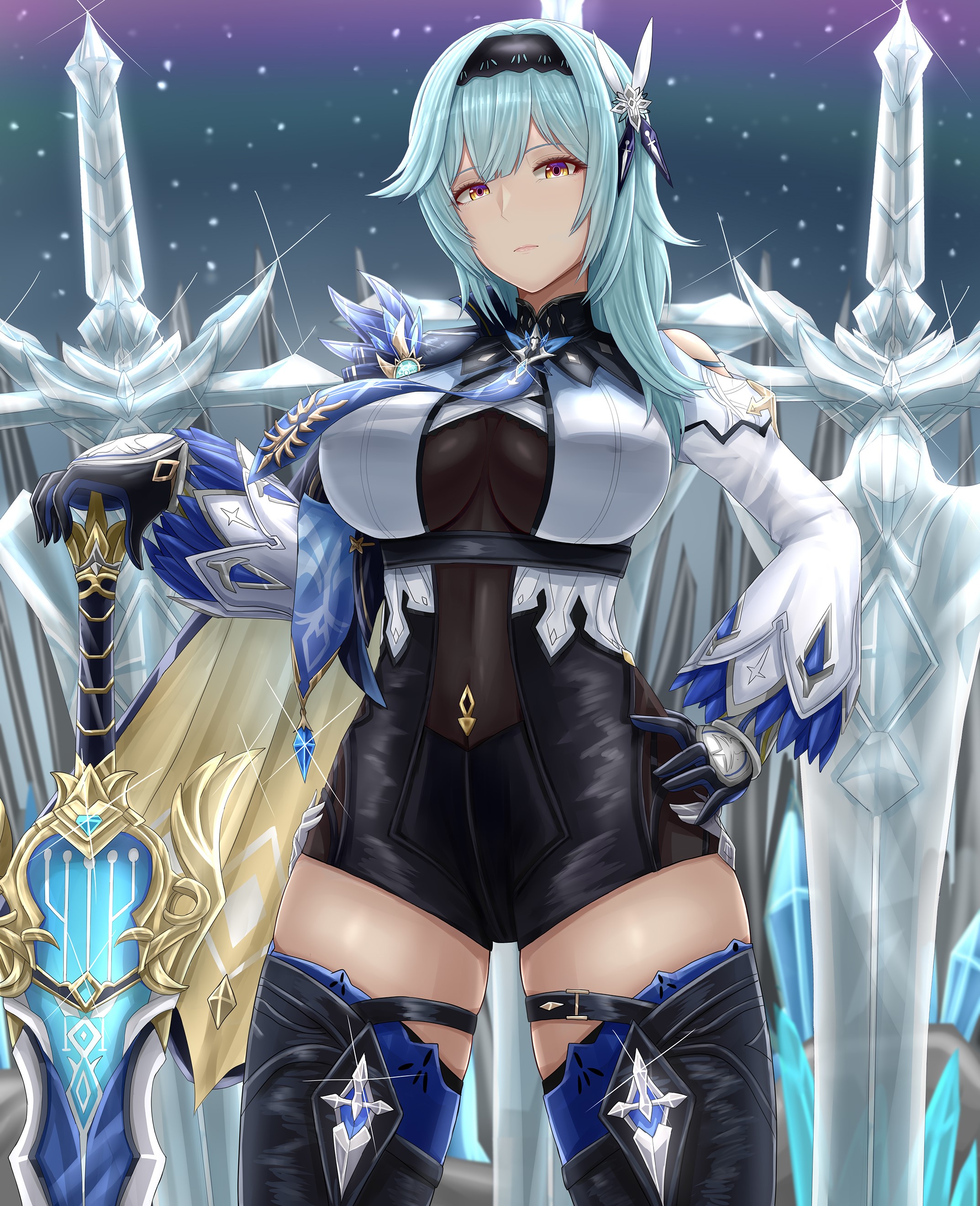 Eula from Genshin Impact with swords HD Phone Wallpaper