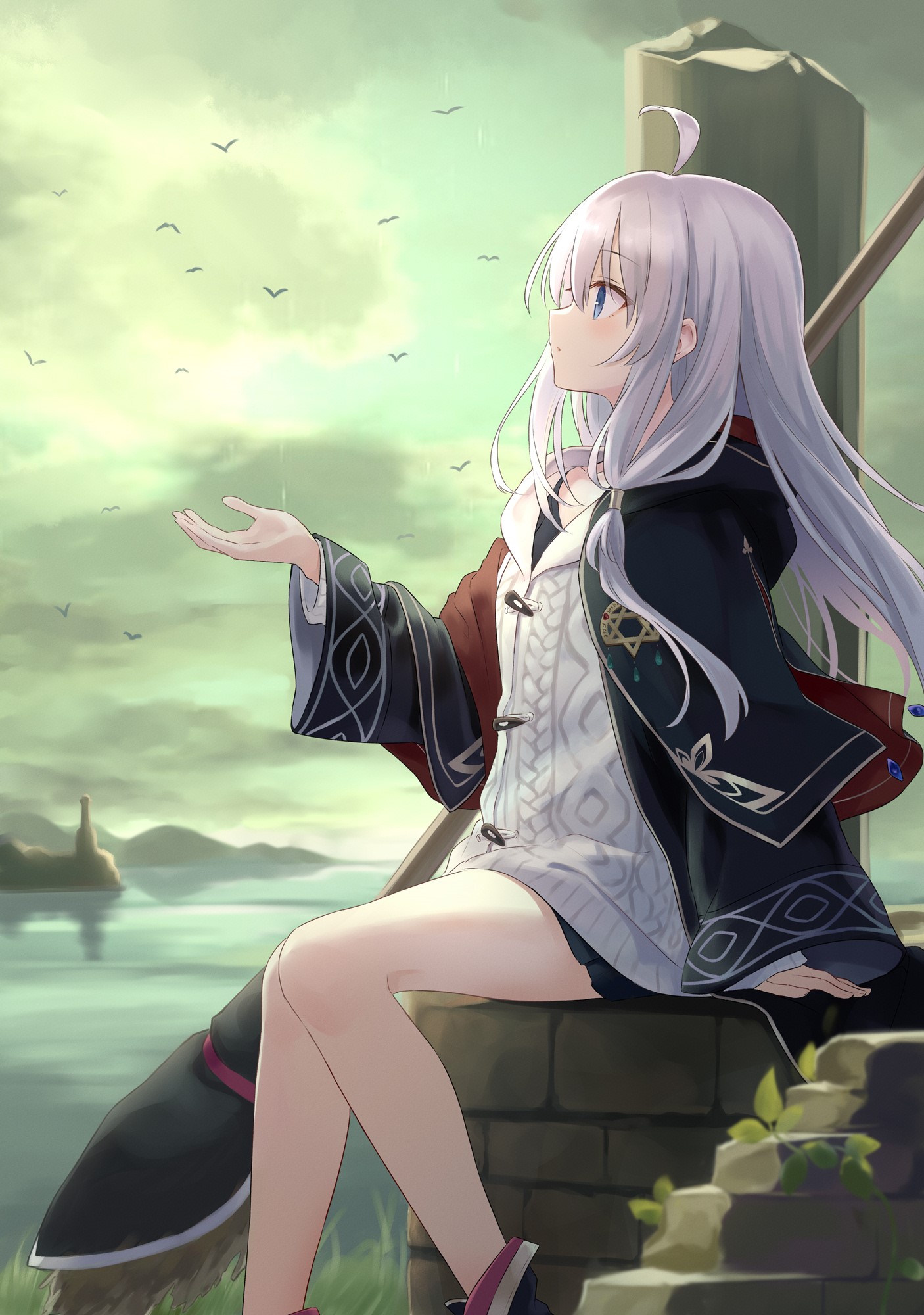 Elaina from Majo no Tabitabi sitting by the water HD Phone Wallpaper