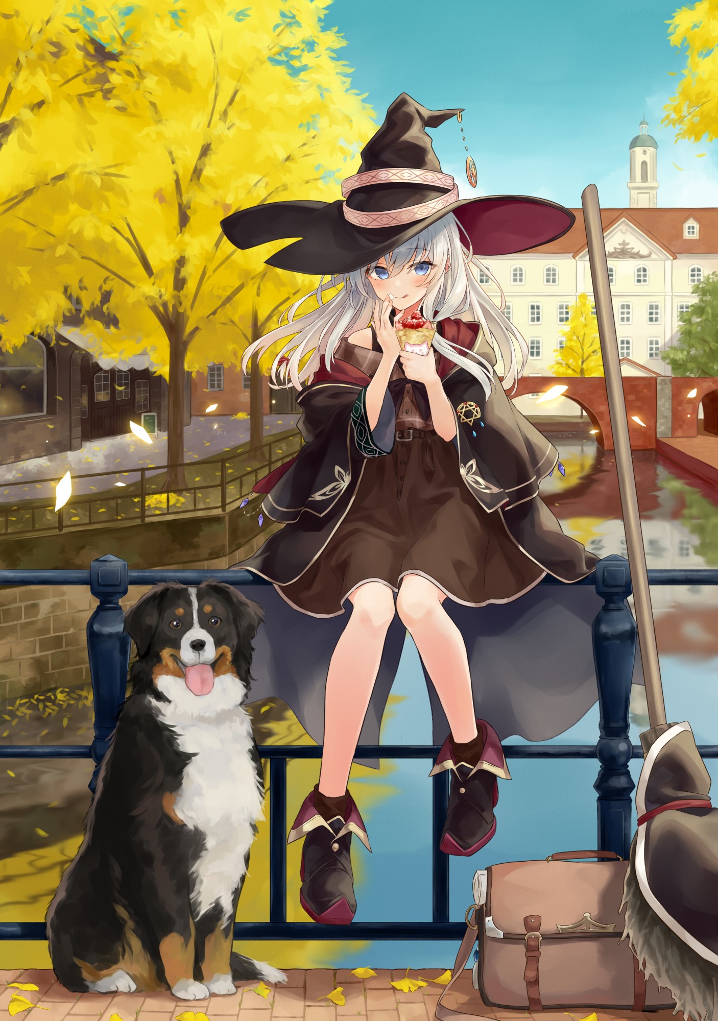 Elaina from Majo no Tabitabi with a dog HD Phone Wallpaper