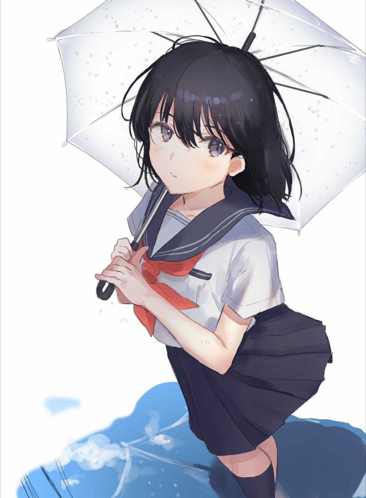 Anime girl with dark hair holding an umbrella HD Phone Wallpaper