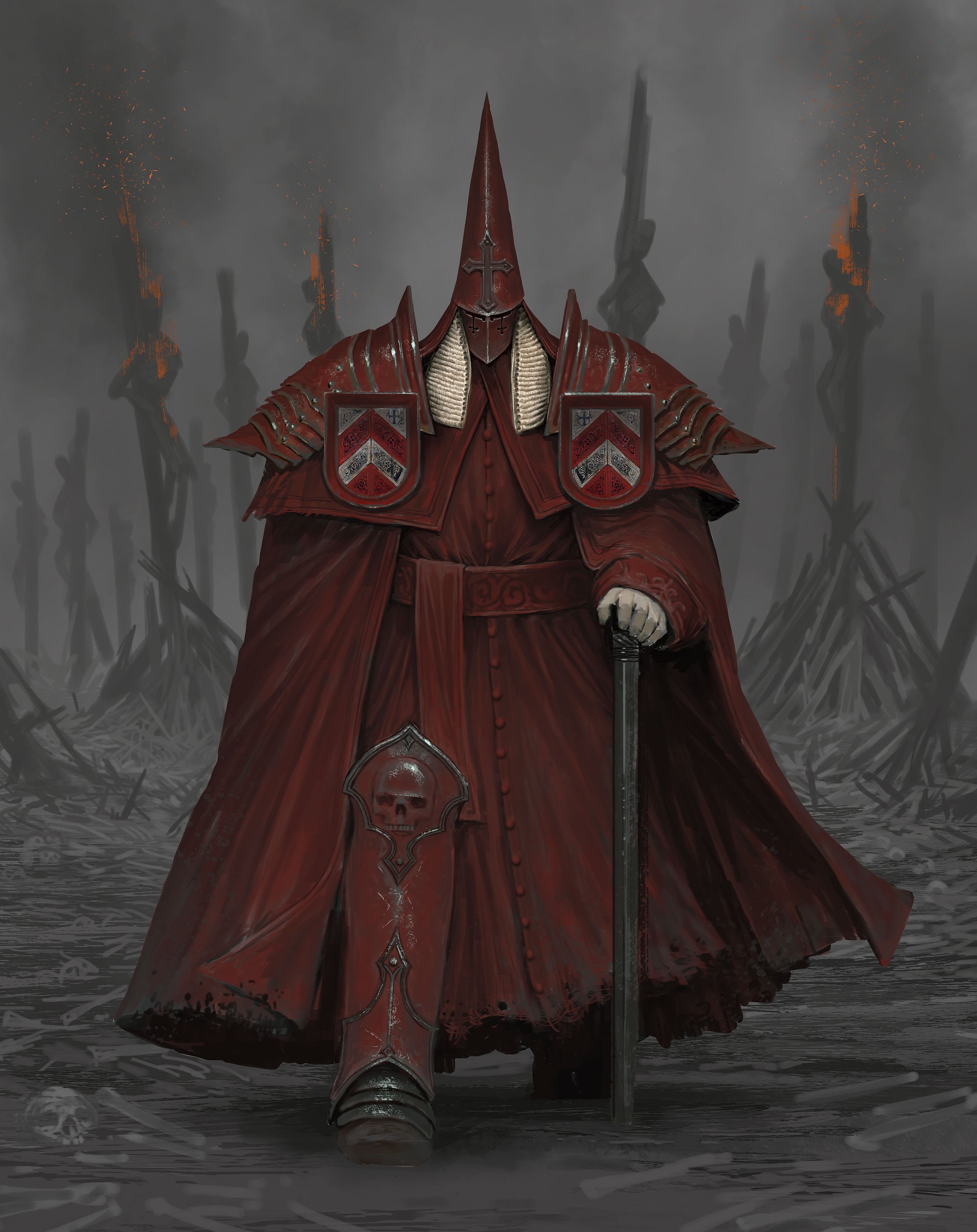 Dark figure in red robes with skull armor HD Phone Wallpaper