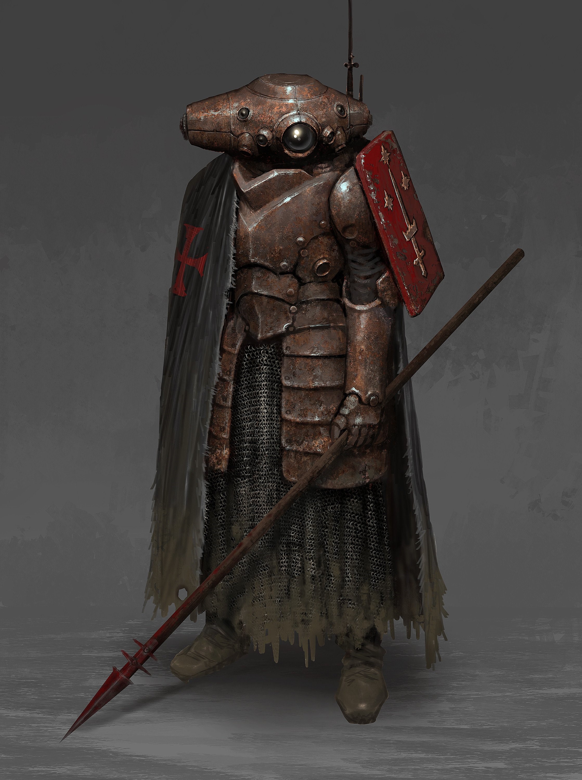 Robot knight with spear and shield by Mike Franchina HD Phone Wallpaper