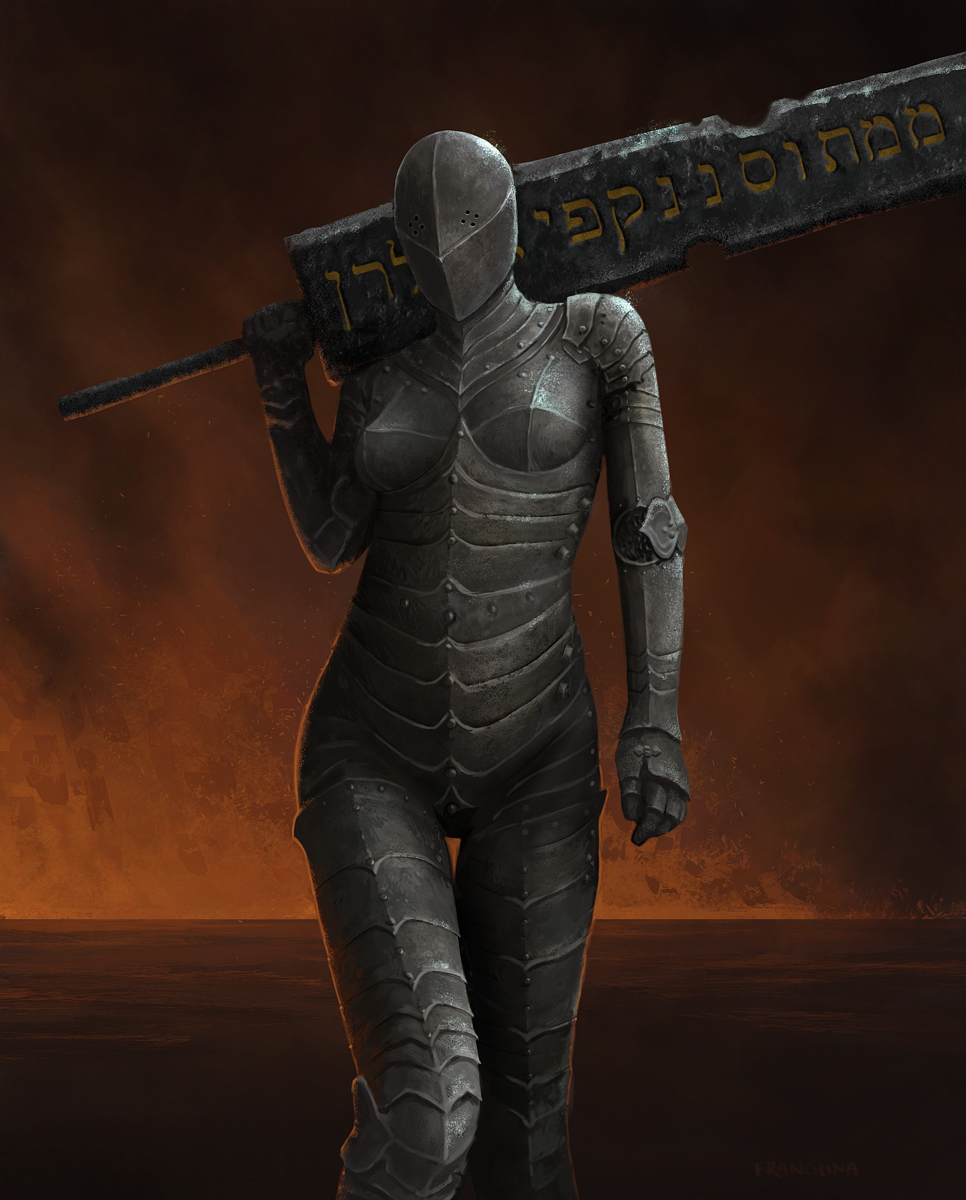 Armored Figure with Greatsword by Mike Franchina HD Phone Wallpaper