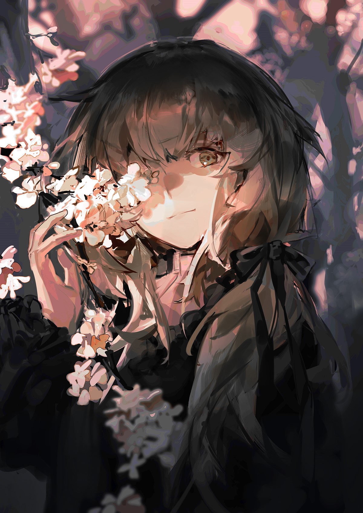 Anime girl with cherry blossoms HD Phone Wallpaper