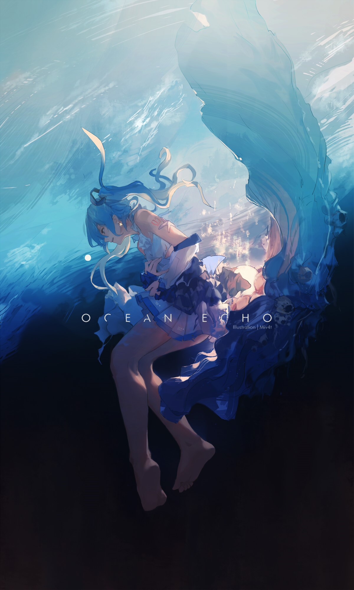 Hatsune Miku from Vocaloid underwater HD Phone Wallpaper