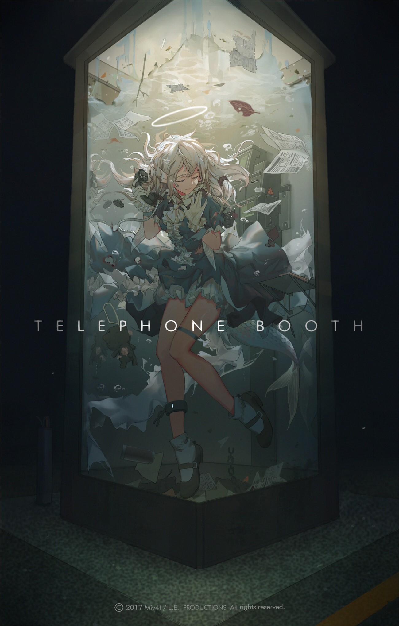 Anime girl in a telephone booth HD Phone Wallpaper