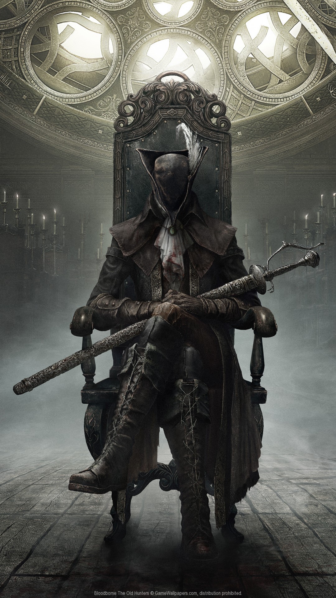 Lady Maria from Bloodborne sitting on a throne HD Phone Wallpaper