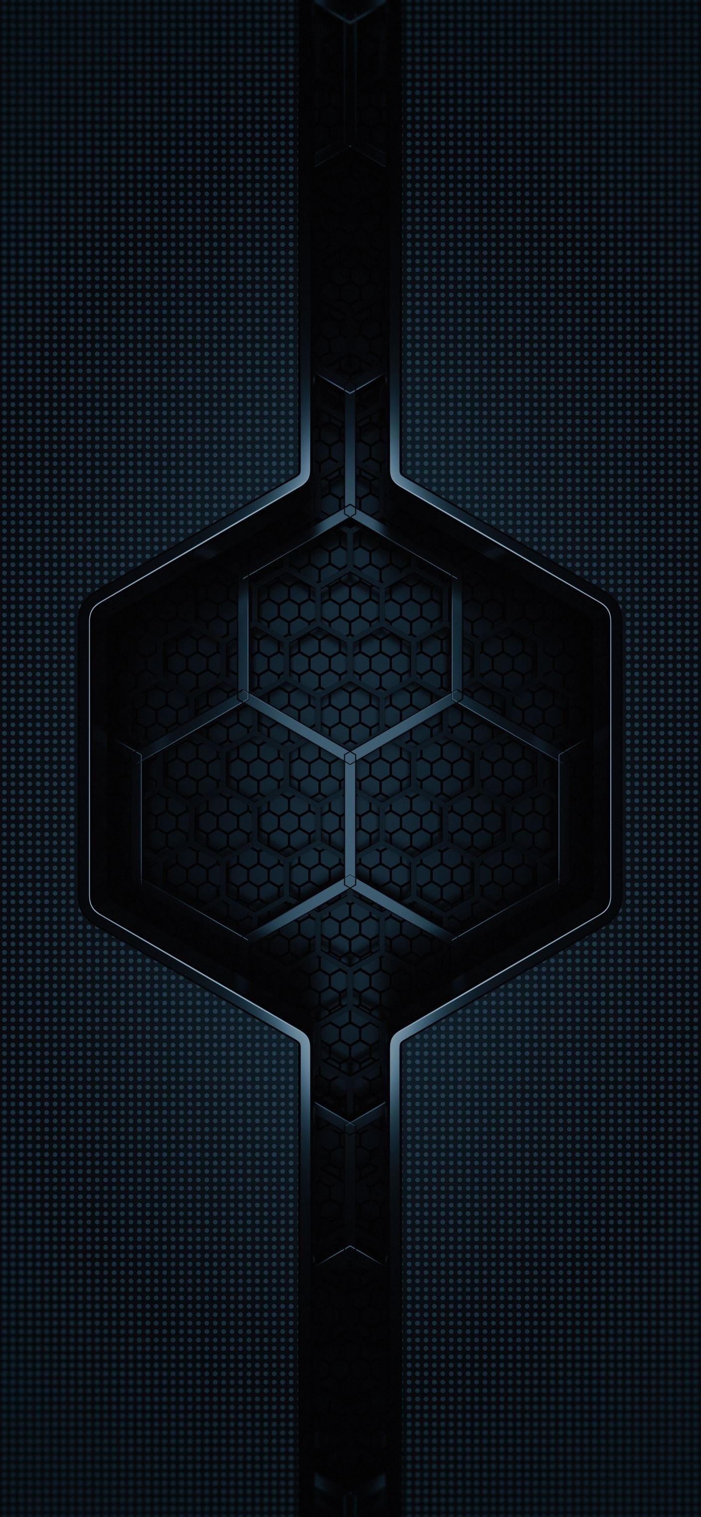 Dark Hexagonal Texture with Metallic Frame HD Phone Wallpaper