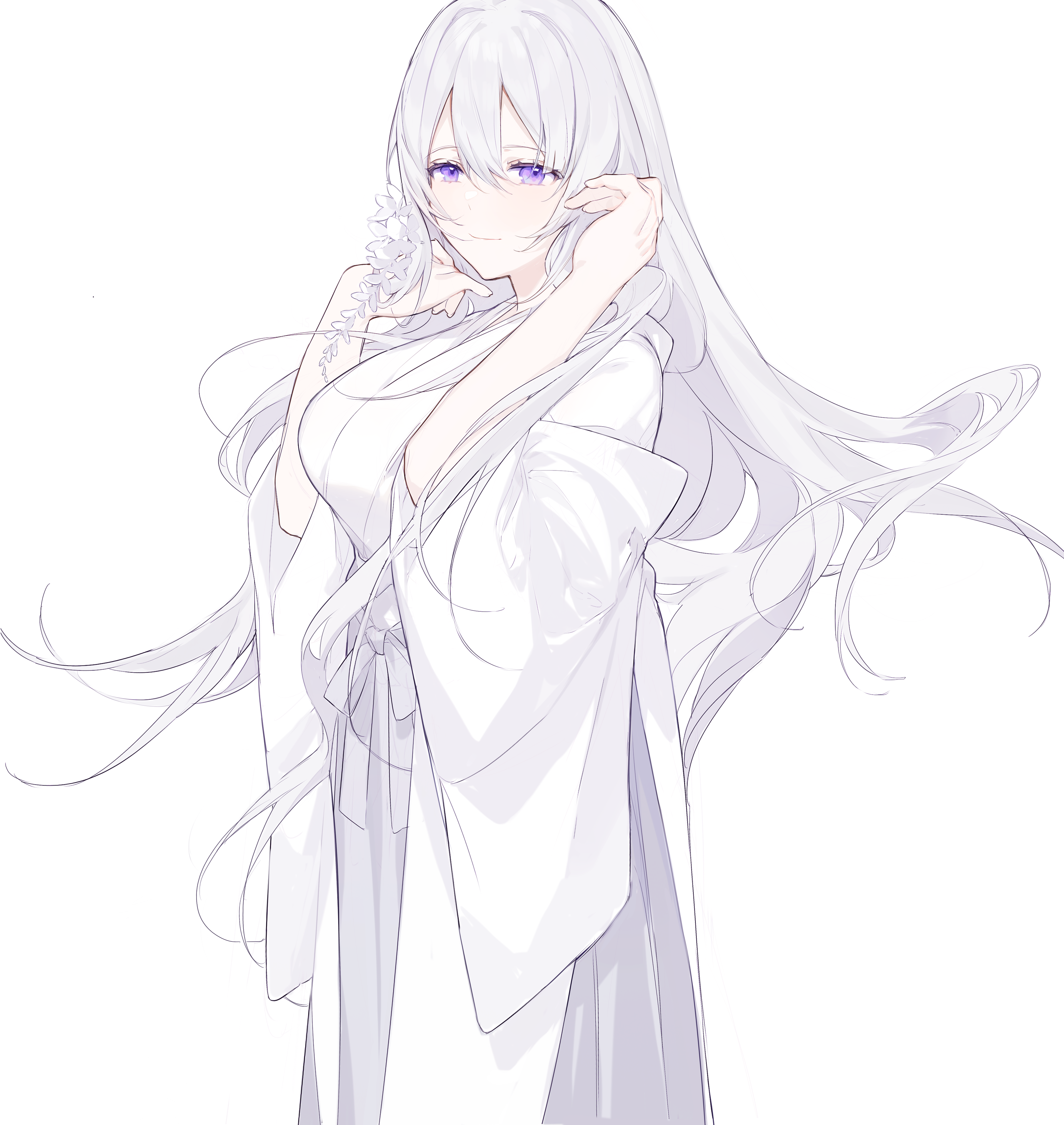 Anime girl Miyuki in white kimono HD Phone Wallpaper