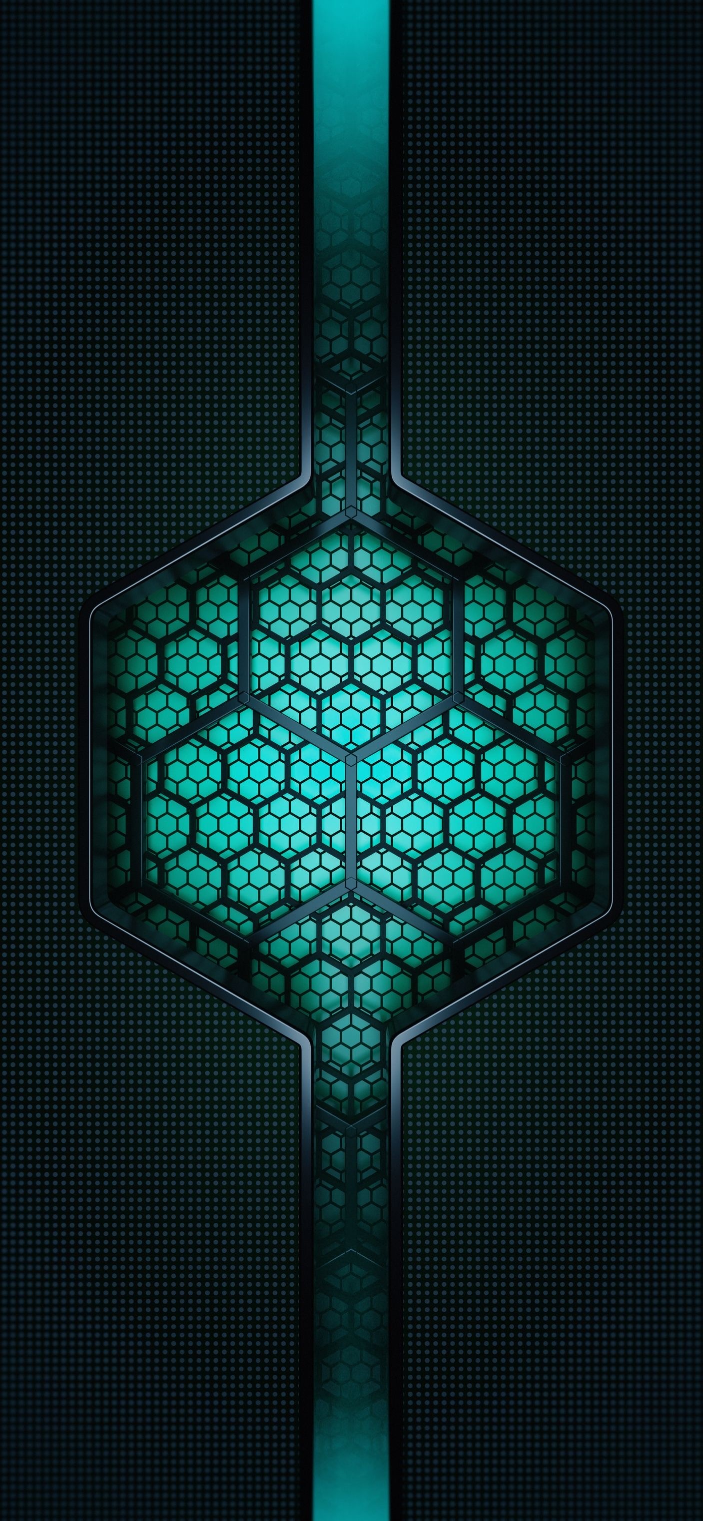 Abstract Hexagonal Pattern with Turquoise and Black Texture HD Phone Wallpaper