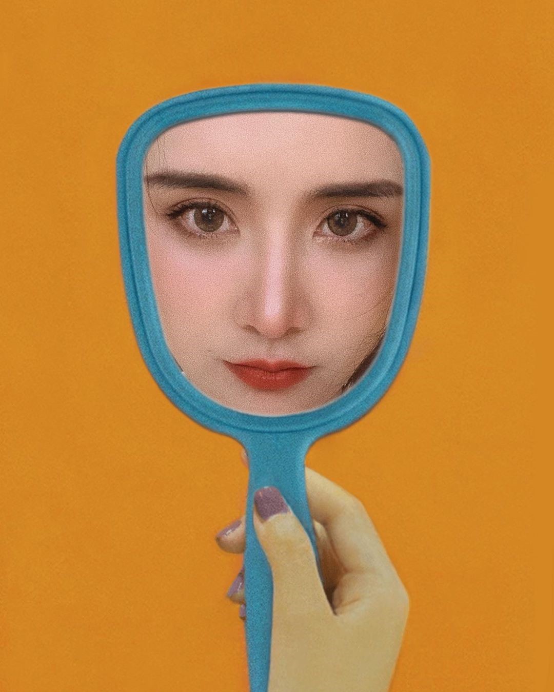Woman's Face Reflected in Handheld Mirror HD Phone Wallpaper