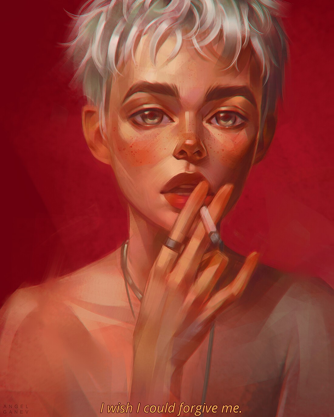 Portrait of a person smoking with red background by Angel Ganev HD Phone Wallpaper