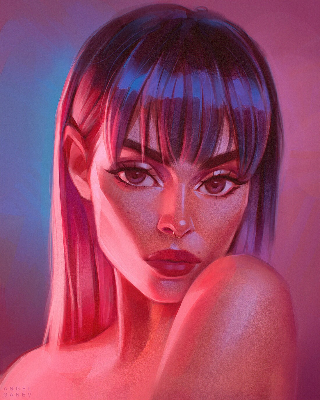 Portrait of a woman with bangs by Angel Ganev HD Phone Wallpaper