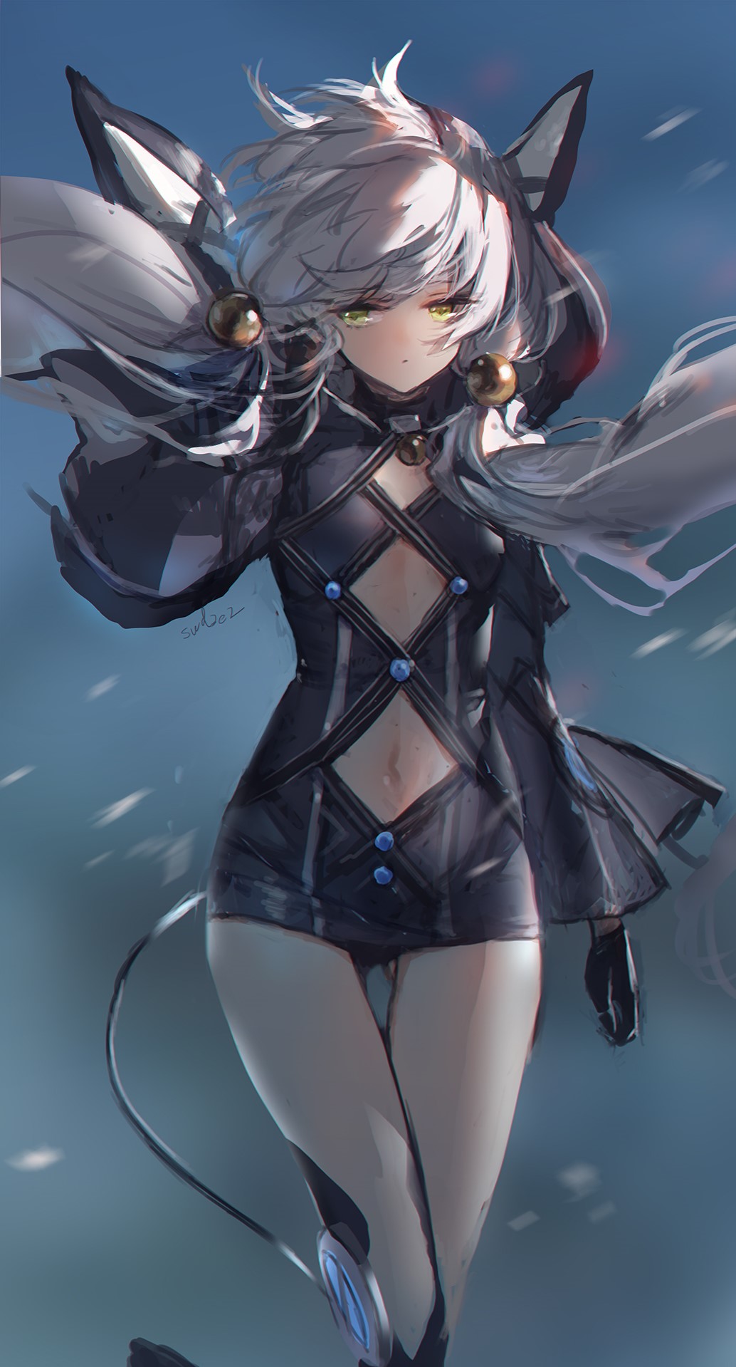 Anime girl with cat ears and tail HD Phone Wallpaper