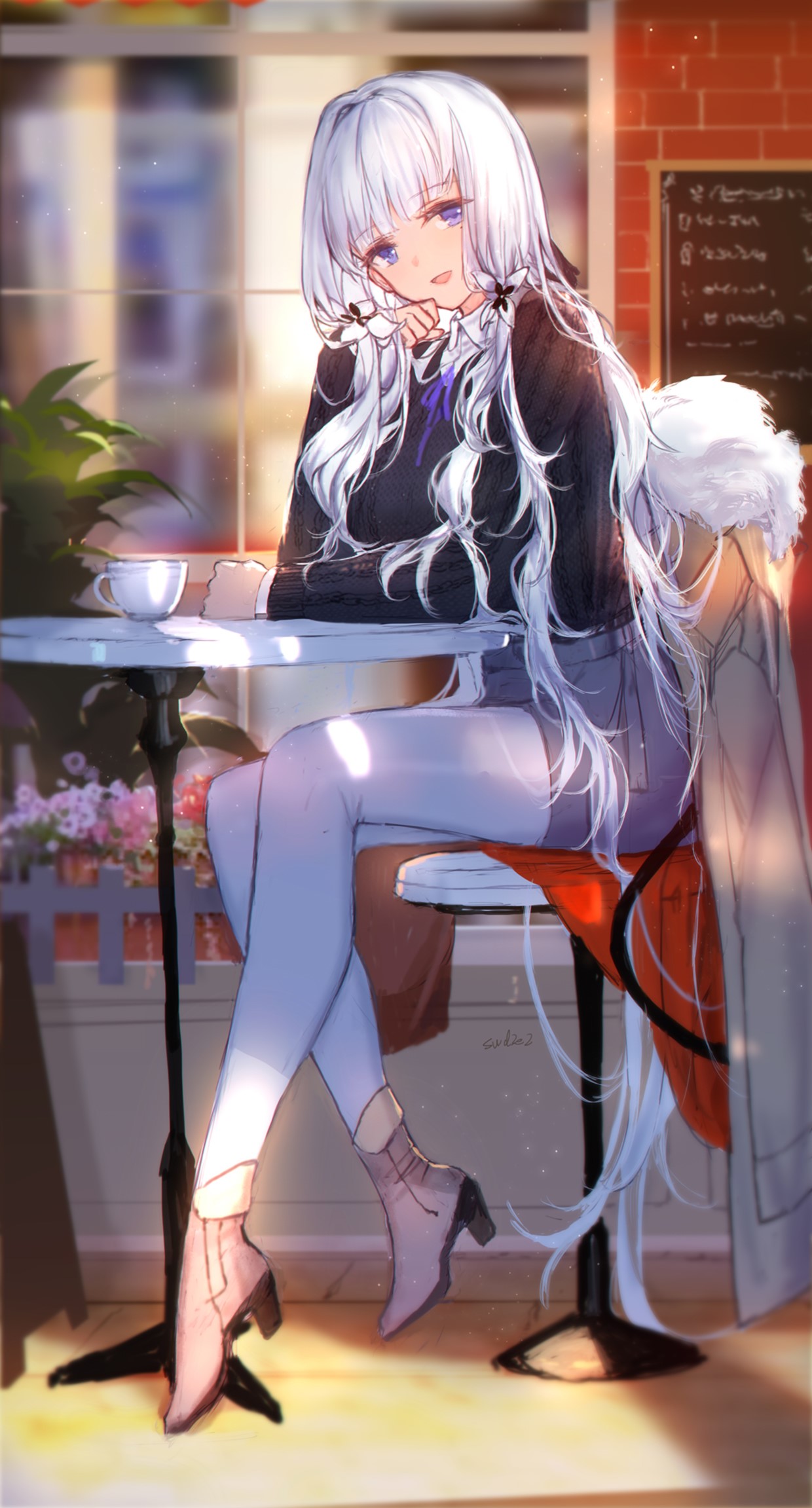 Illustrious from Azur Lane at a cafe HD Phone Wallpaper
