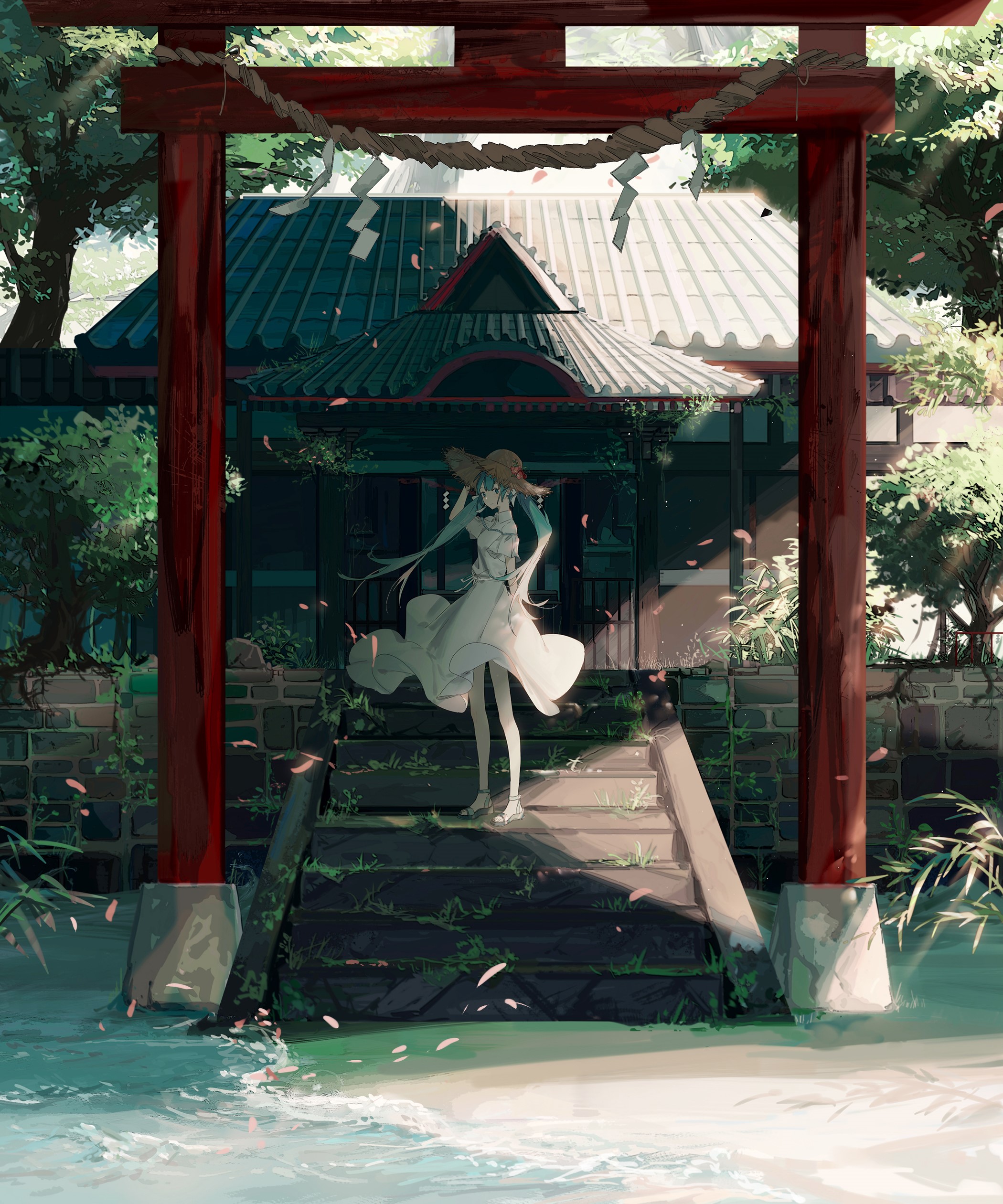 Hatsune Miku in front of a Japanese Shrine HD Phone Wallpaper