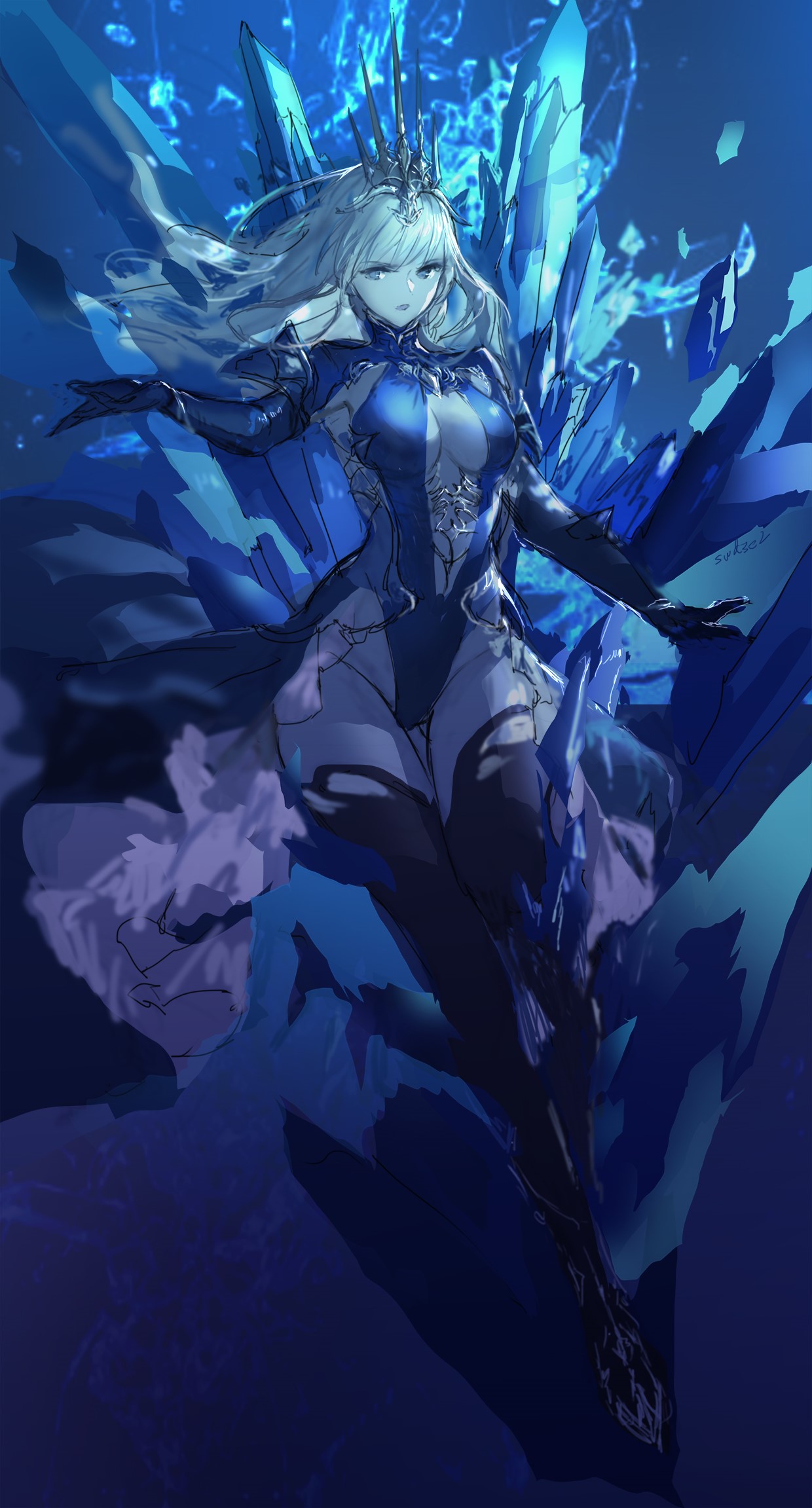 Anime girl with ice crystals HD Phone Wallpaper