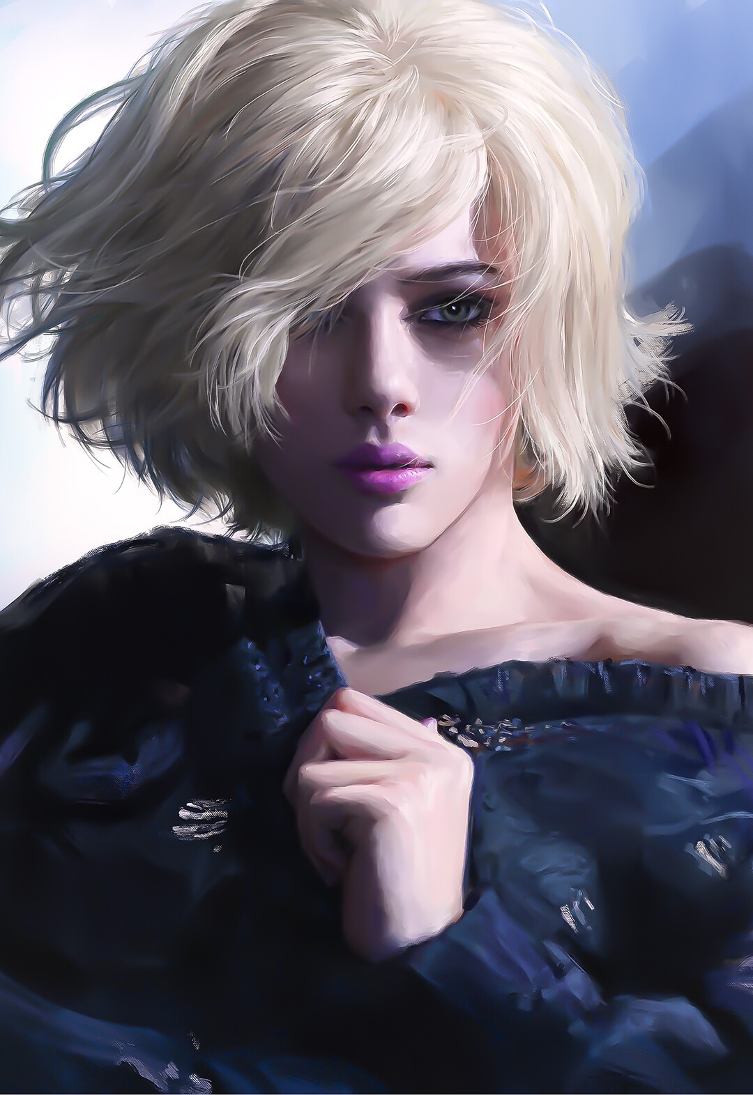 Digital art portrait of a blonde woman with pink lipstick HD Phone Wallpaper