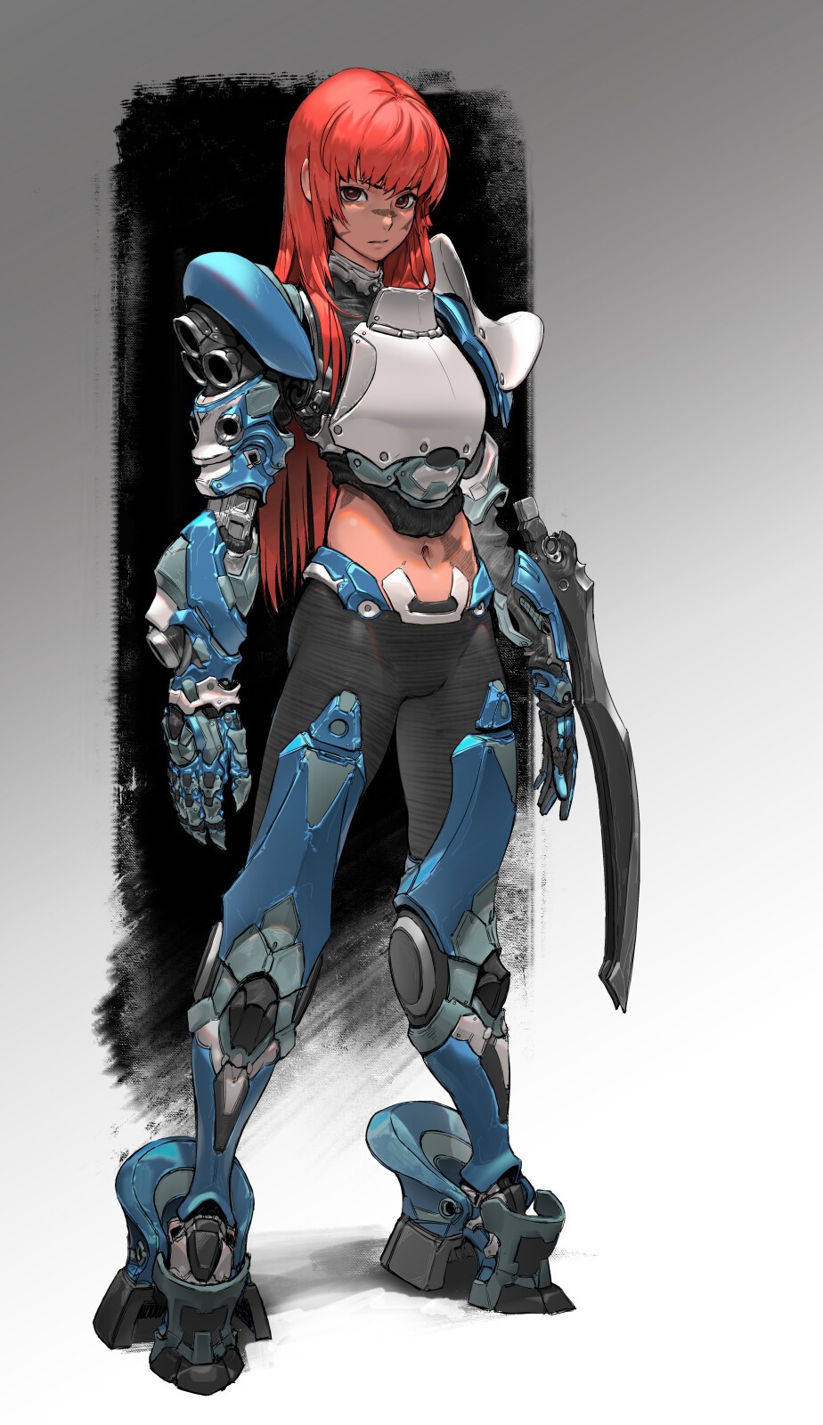 Artwork of a female cyborg with red hair HD Phone Wallpaper