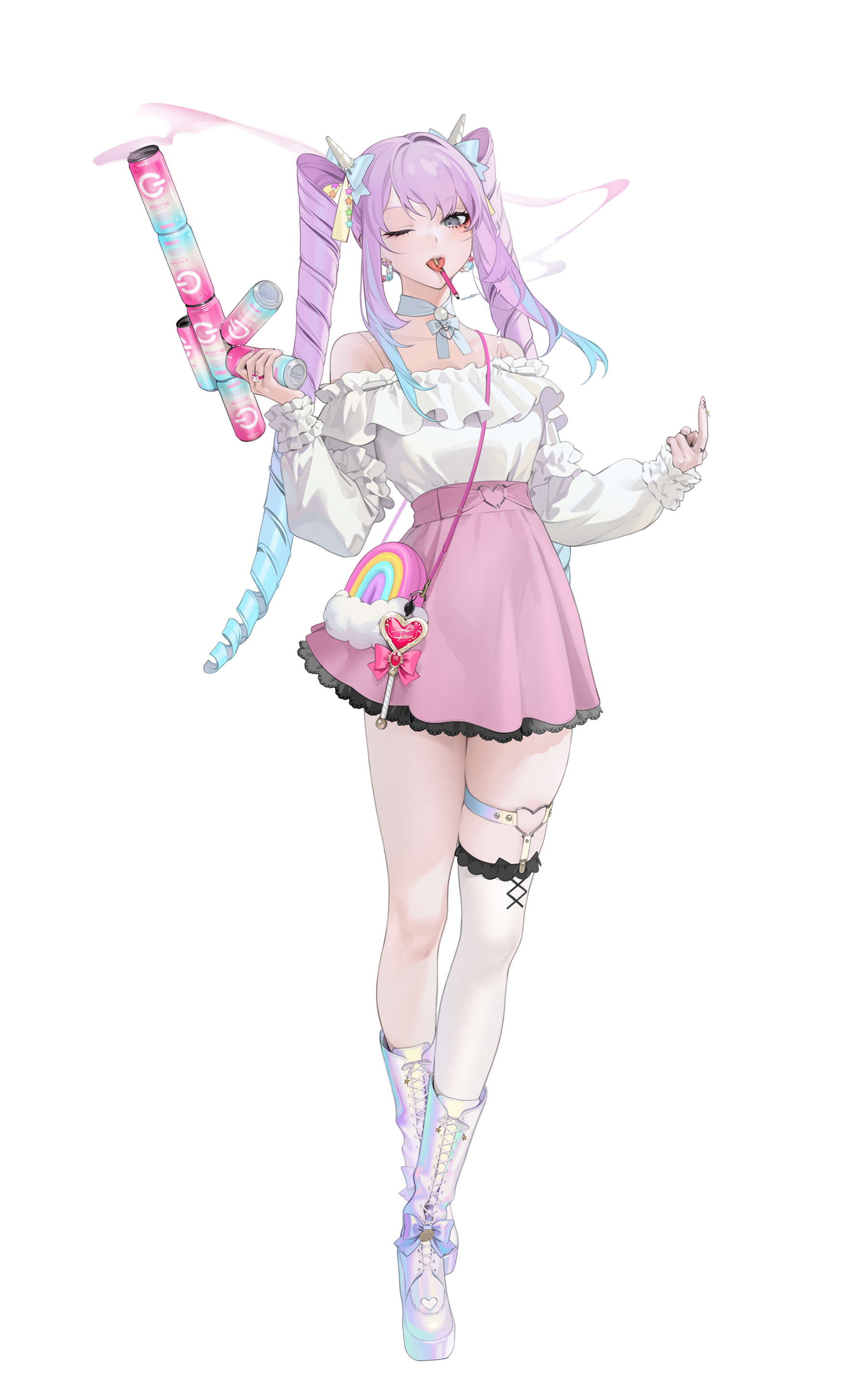 Anime girl with purple twintails holding candy guns HD Phone Wallpaper