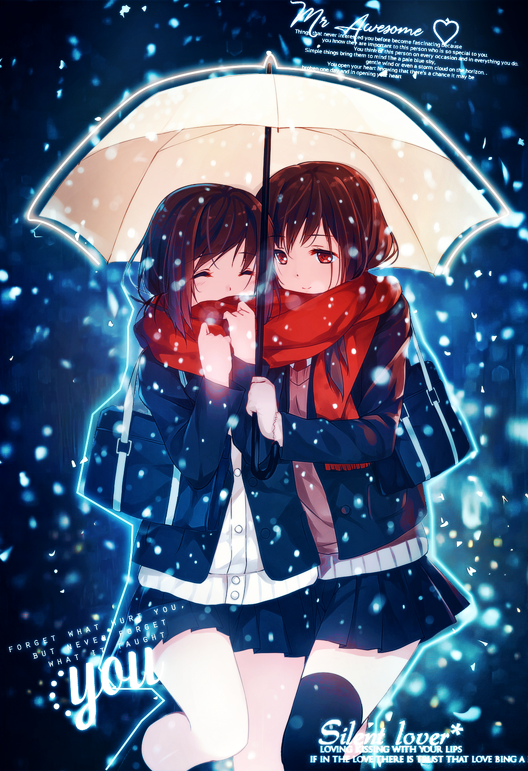 Two girls under an umbrella in snow HD Phone Wallpaper