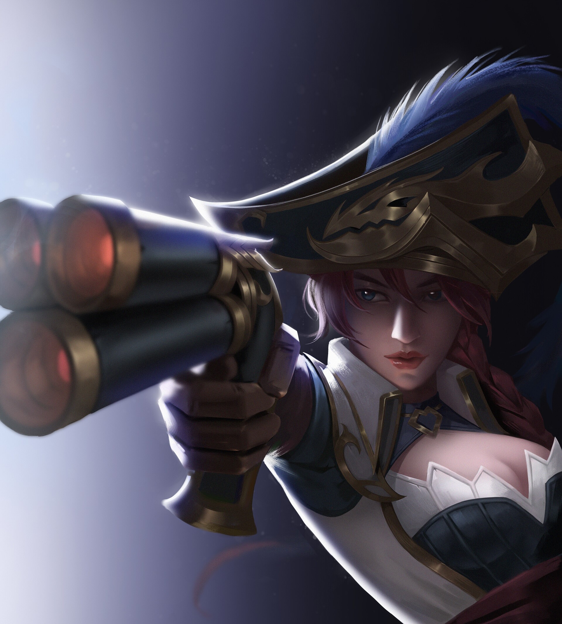 Miss Fortune from League of Legends with a gun HD Phone Wallpaper