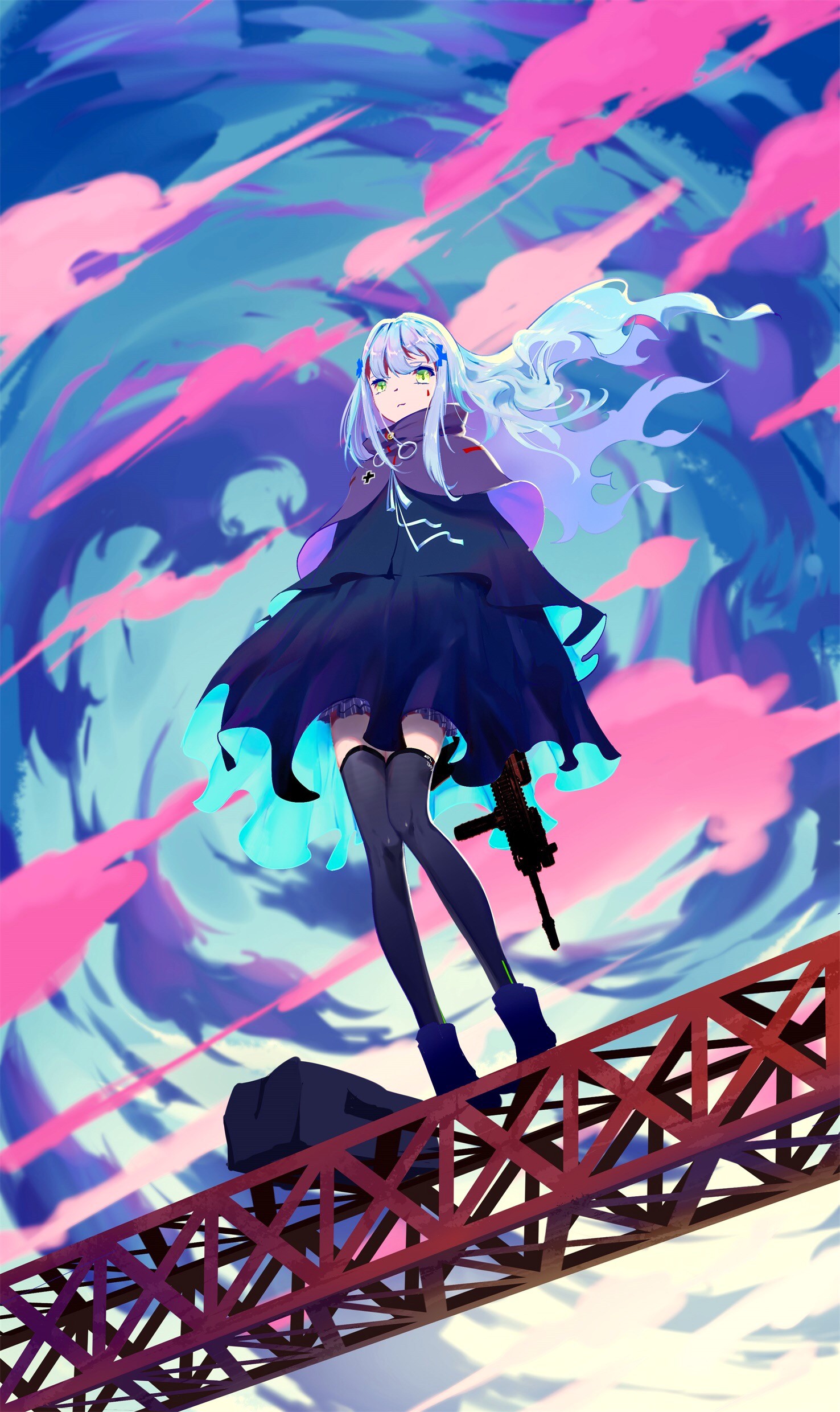 HK416 from Girls Frontline on a bridge HD Phone Wallpaper