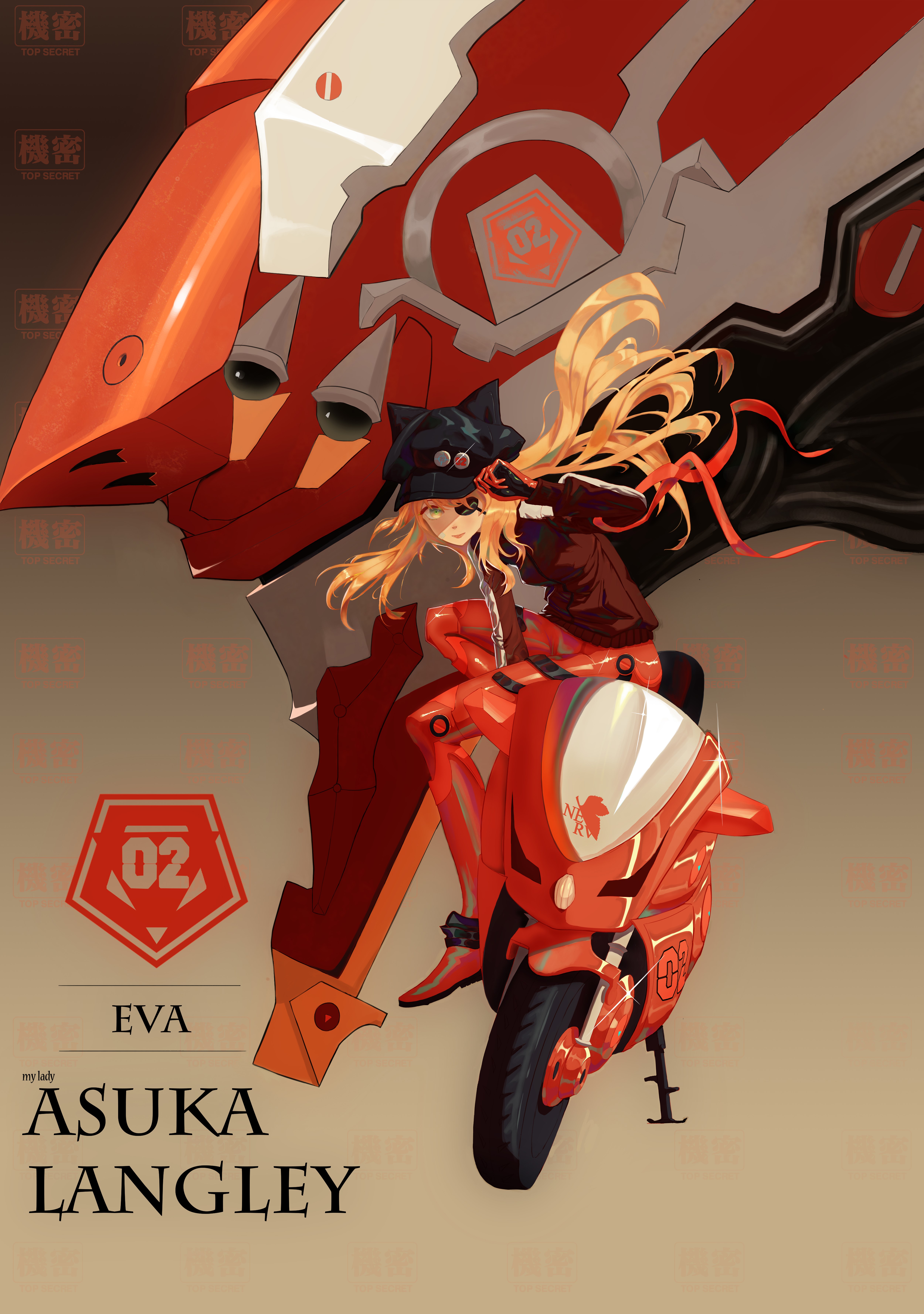 Asuka Langley from Neon Genesis Evangelion with EVA Unit 02 HD Phone Wallpaper