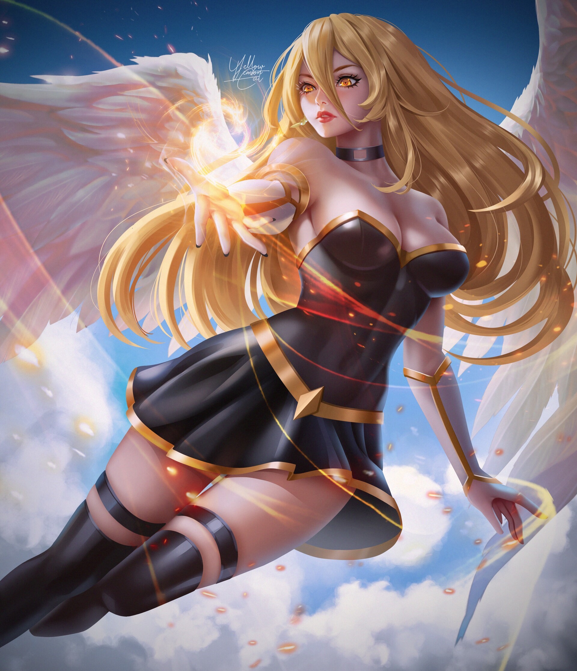 Fantasy Angel Girl with Blonde Hair and Wings HD Phone Wallpaper