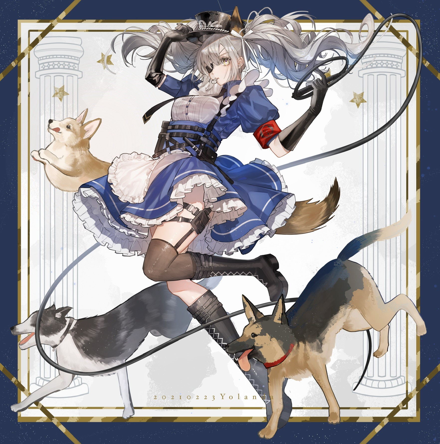 Anime Girl with Dogs HD Phone Wallpaper
