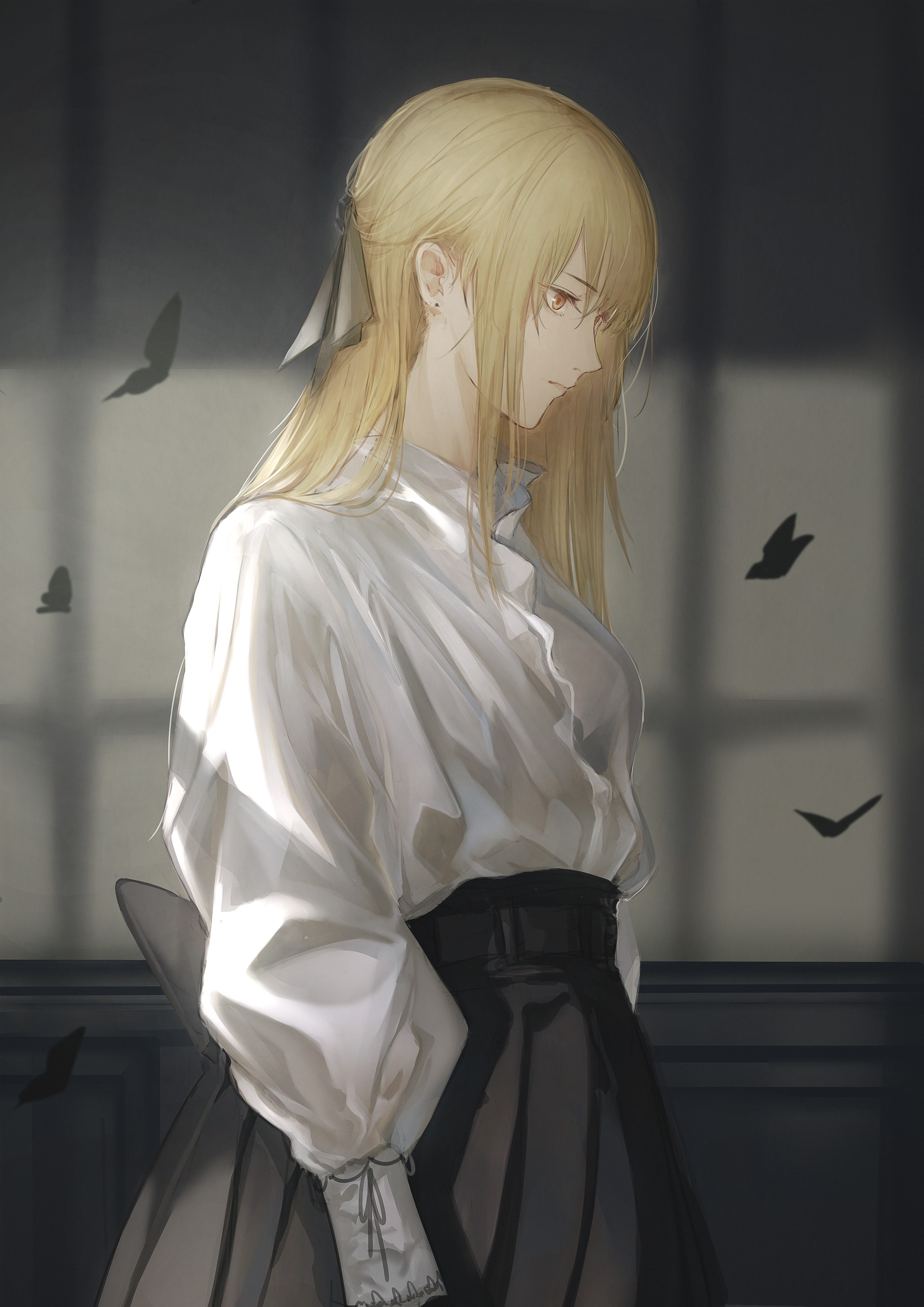 Anime girl with blonde hair and red eyes HD Phone Wallpaper
