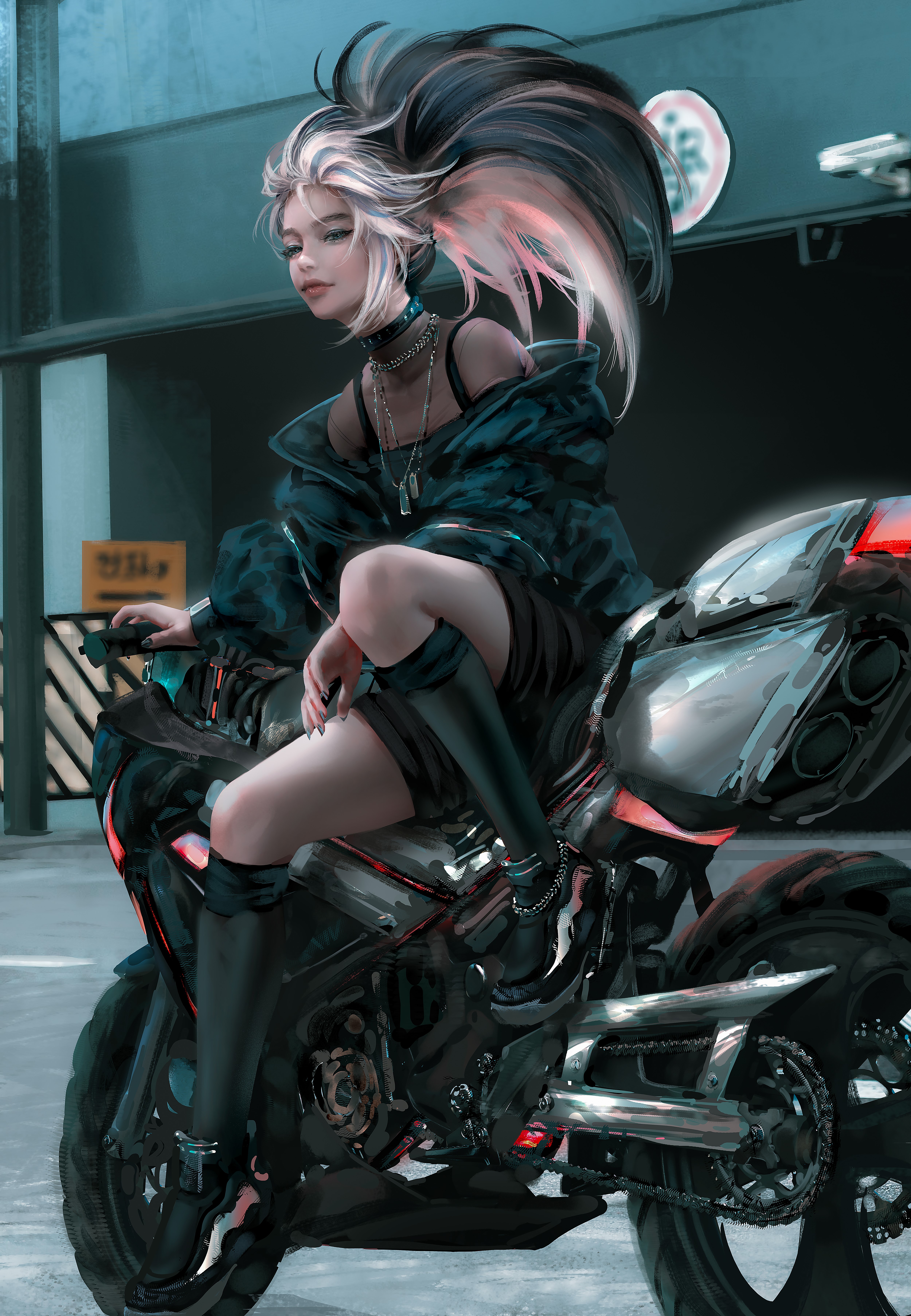 Akali from League of Legends on a motorcycle HD Phone Wallpaper