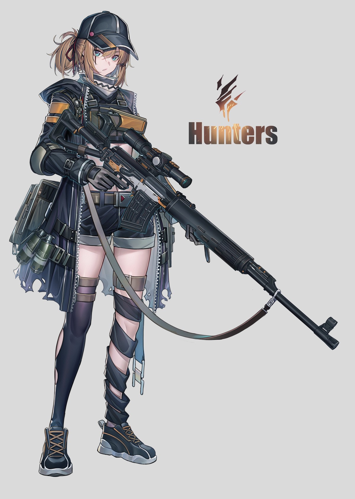 Anime girl with sniper rifle, Hunters logo HD Phone Wallpaper